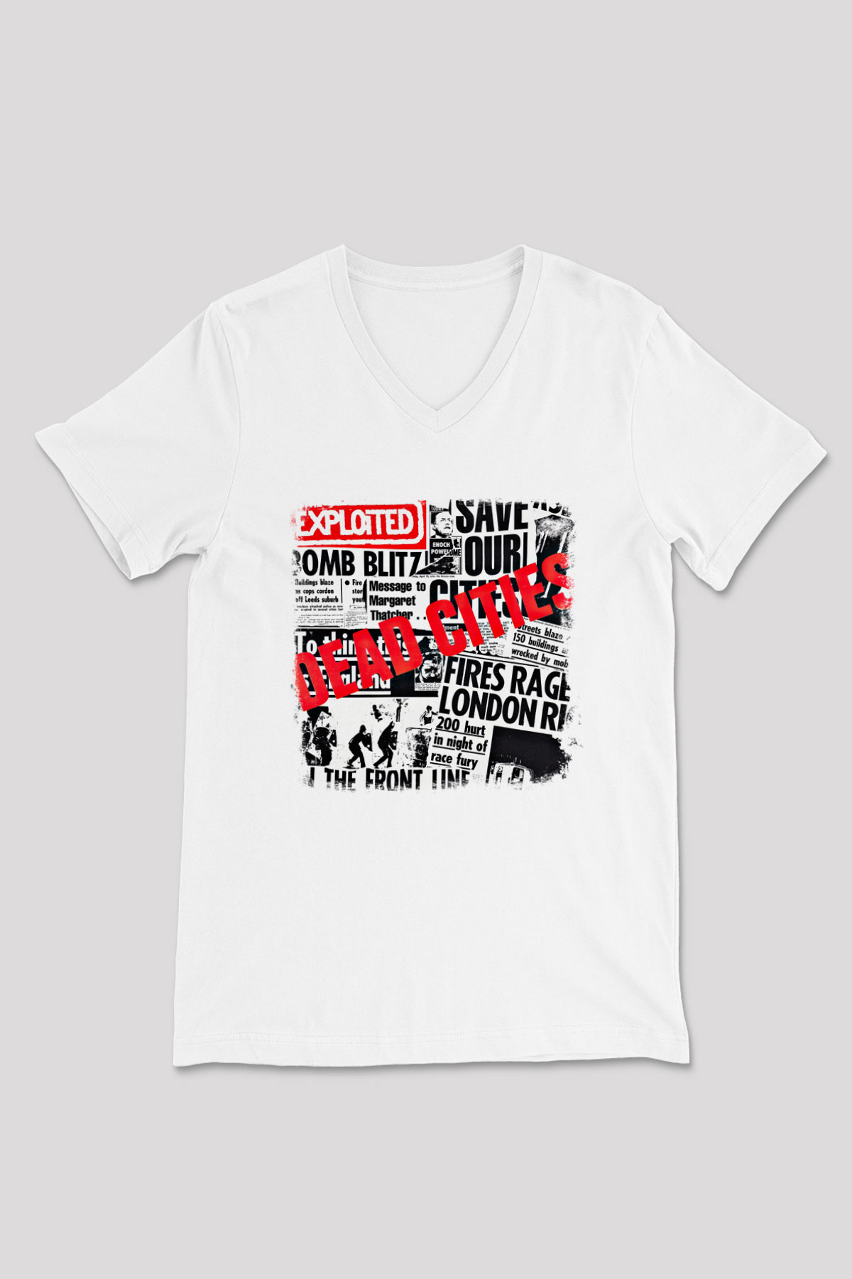 Exploited Baskılı Unisex Beyaz V Yaka Tişört