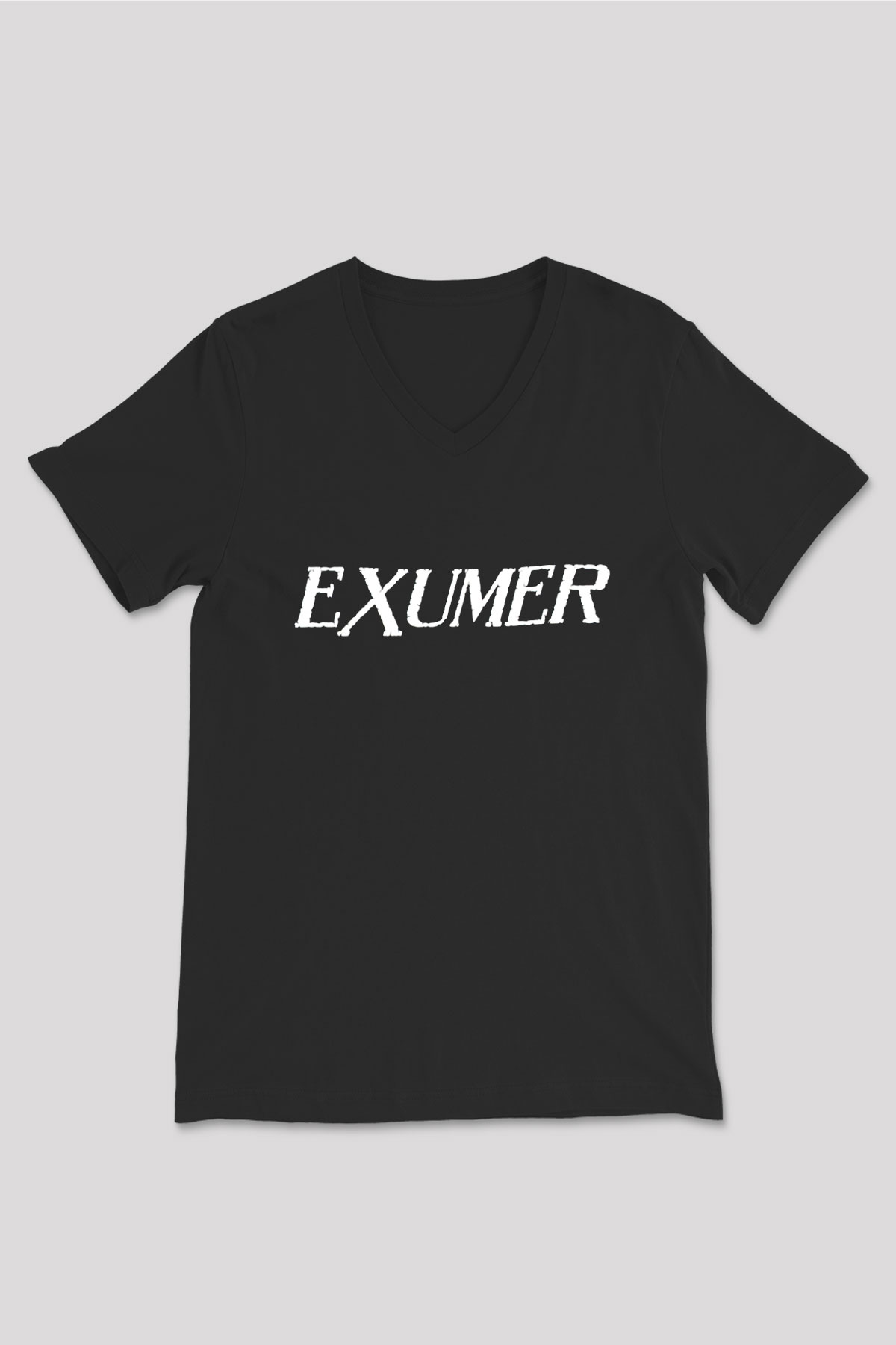 Exumer Siyah Unisex V Yaka Tişört