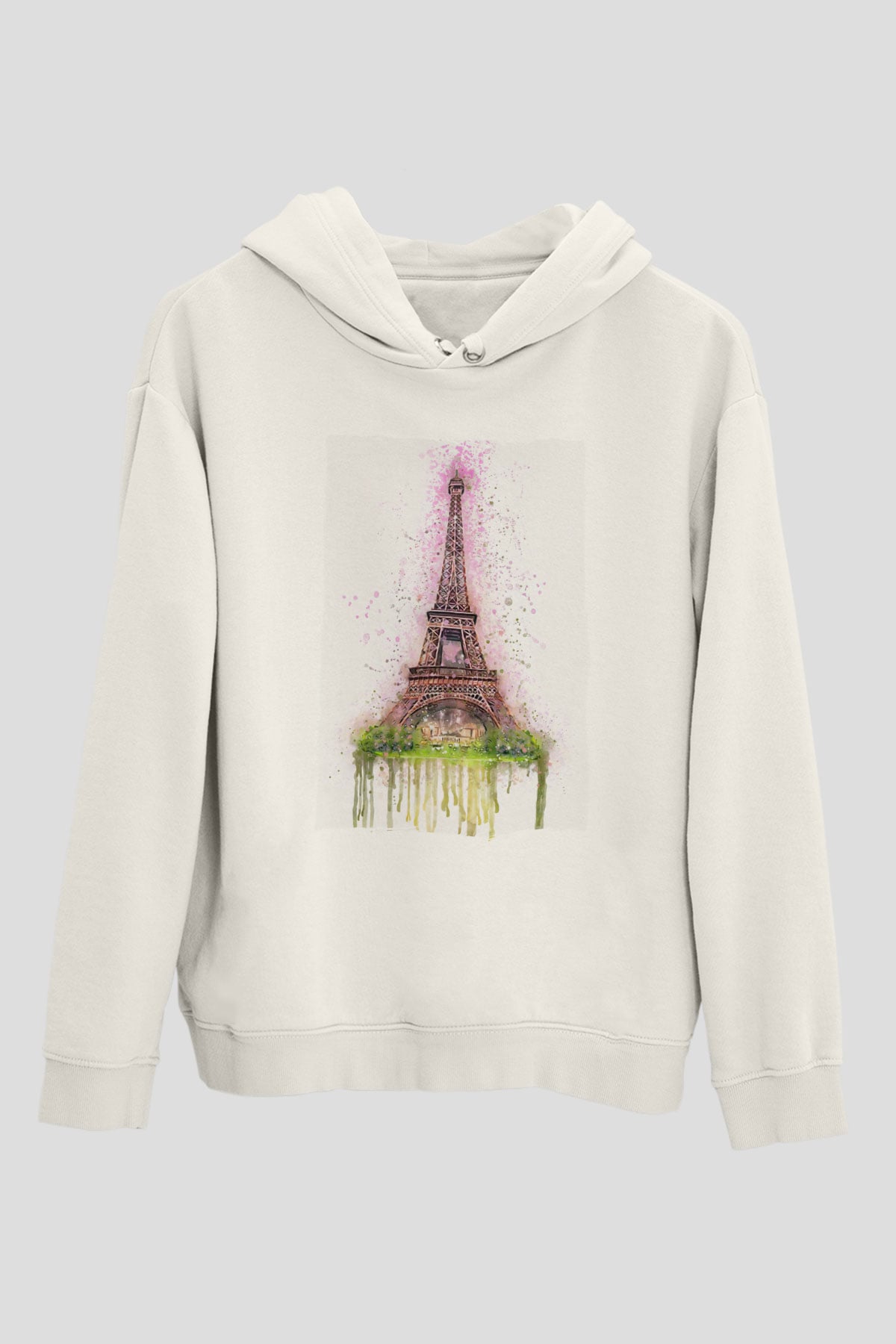Eyfel Kulesi Beyaz Unisex Hoodie