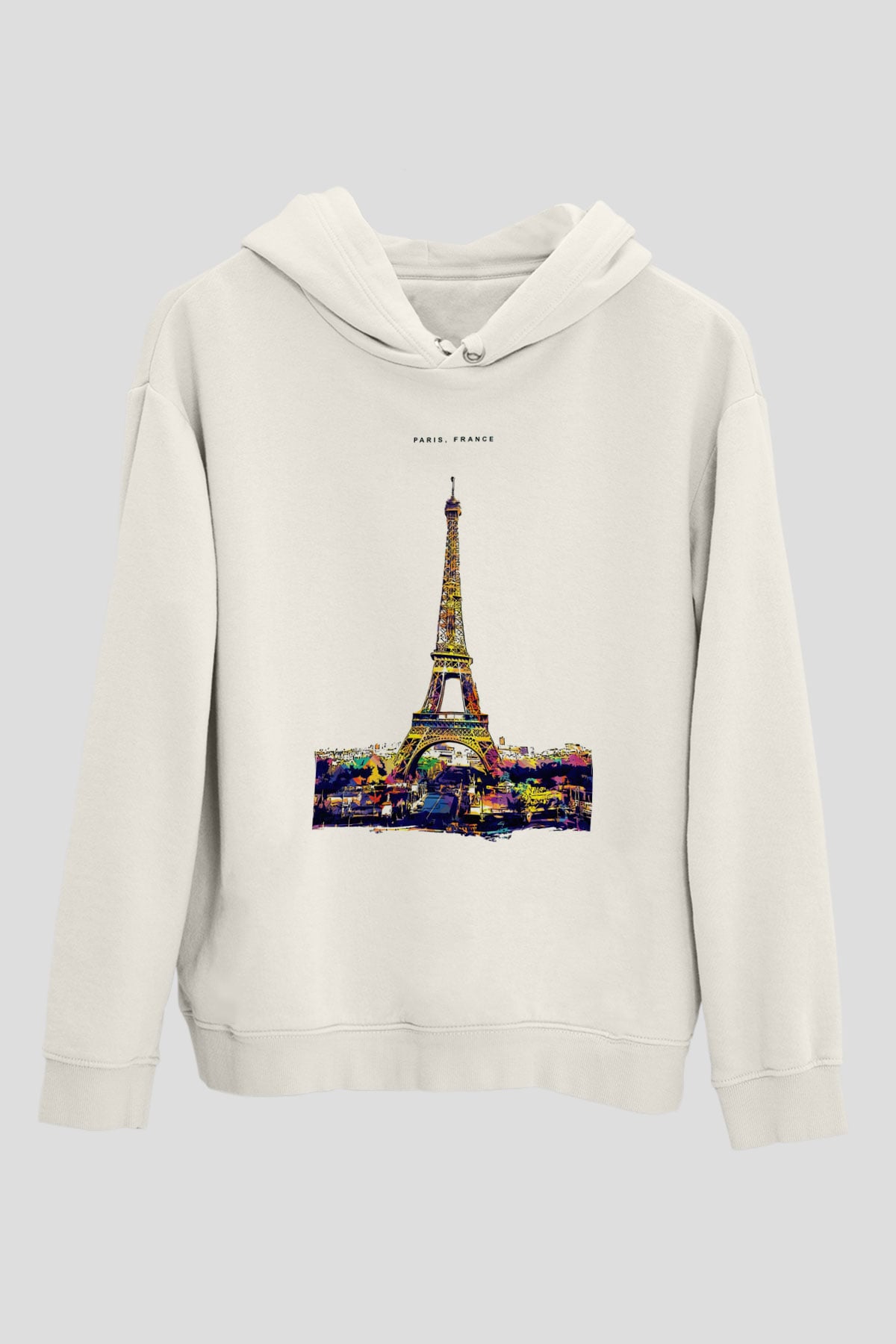 Eyfel Kulesi Beyaz Unisex Hoodie