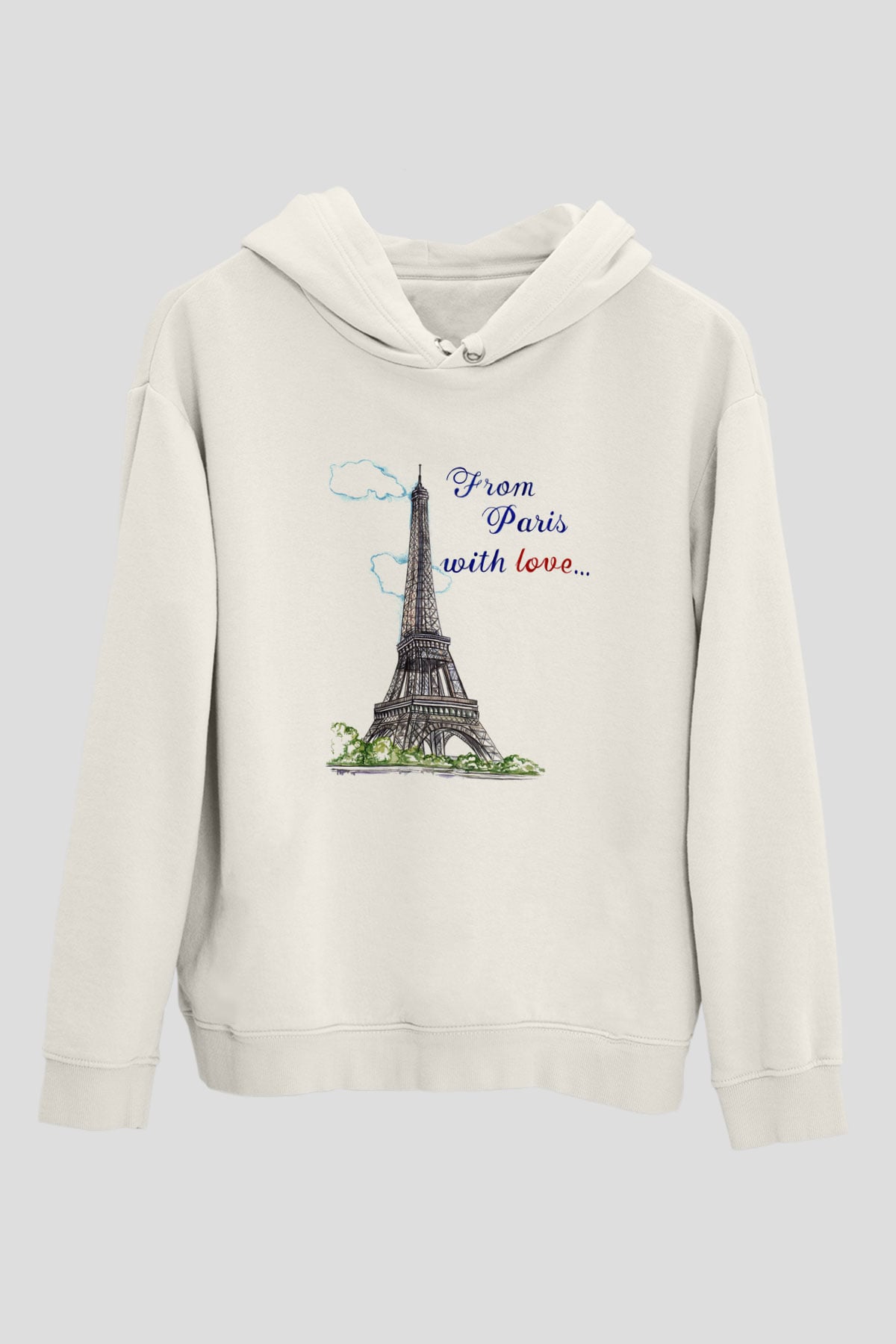 Eyfel Kulesi Beyaz Unisex Kapşonlu Sweatshirt