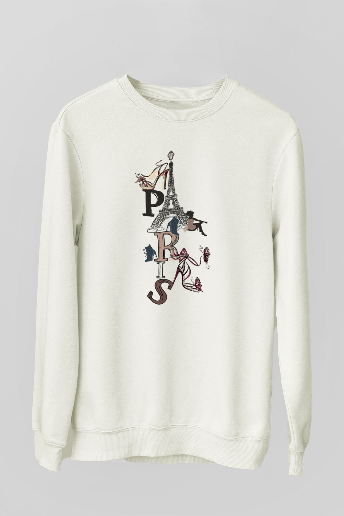 Eyfel Kulesi Beyaz Unisex Sweatshirt