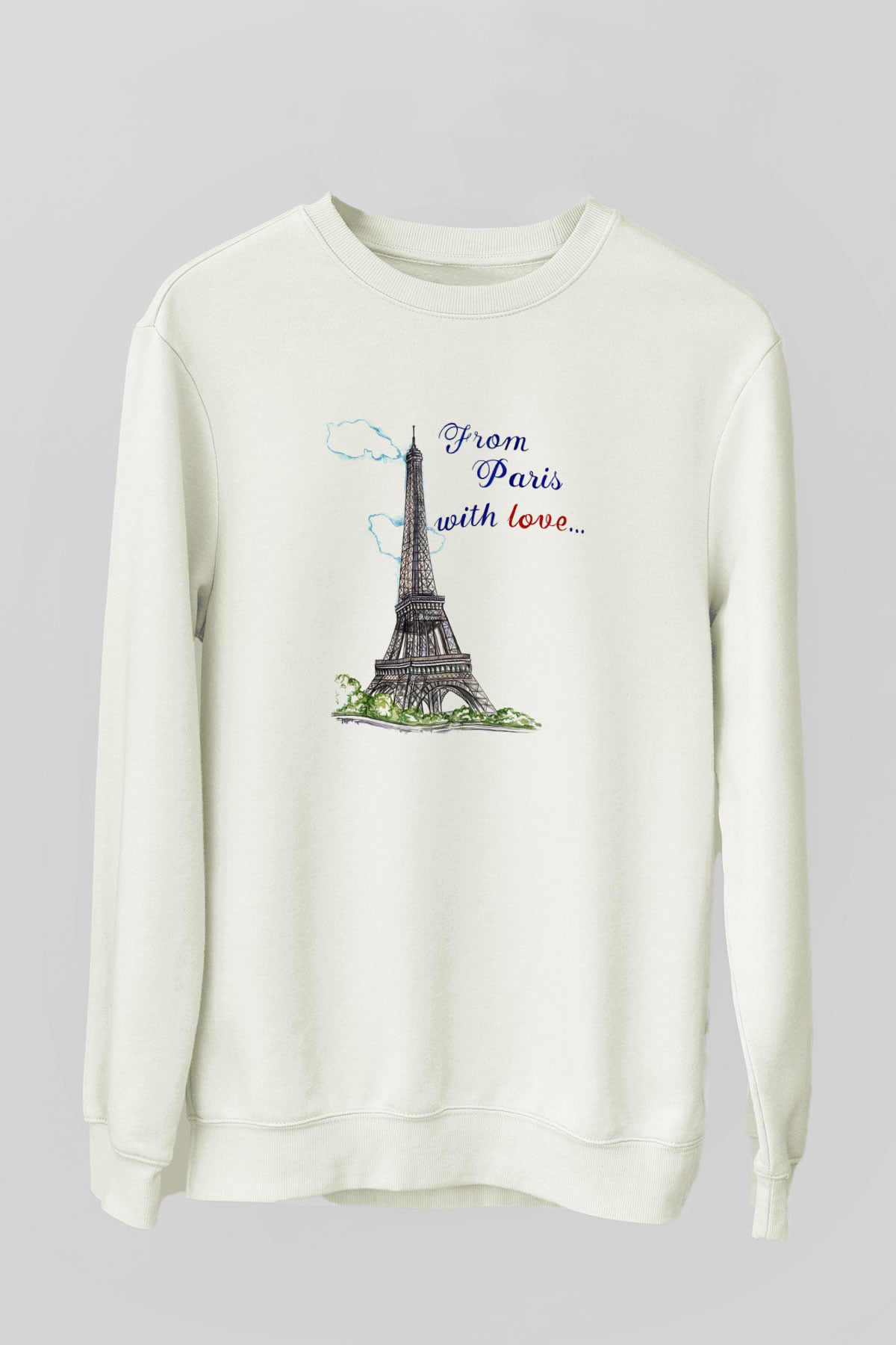 Eyfel Kulesi Beyaz Unisex Sweatshirt