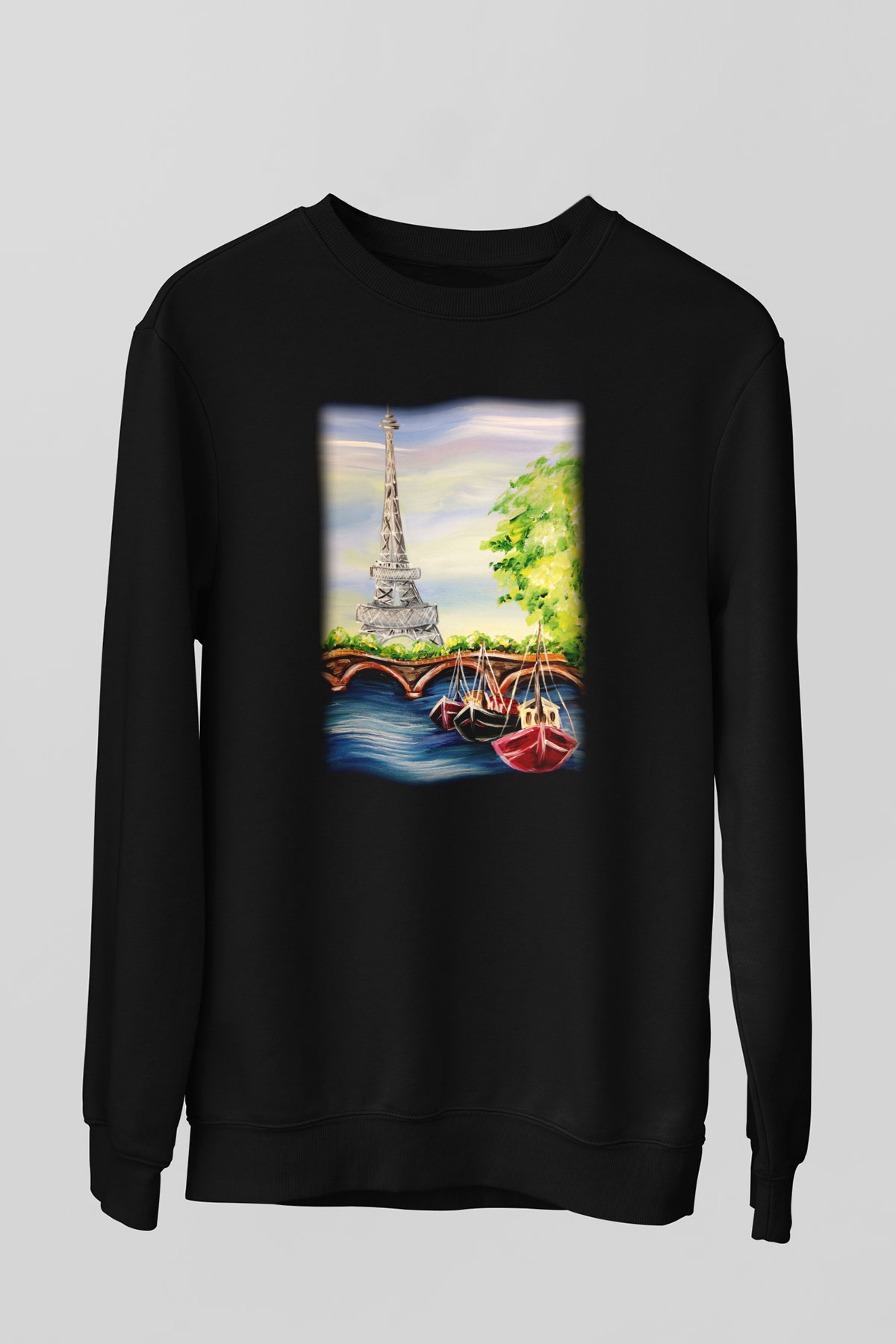 Eyfel Kulesi Siyah Unisex Sweatshirt