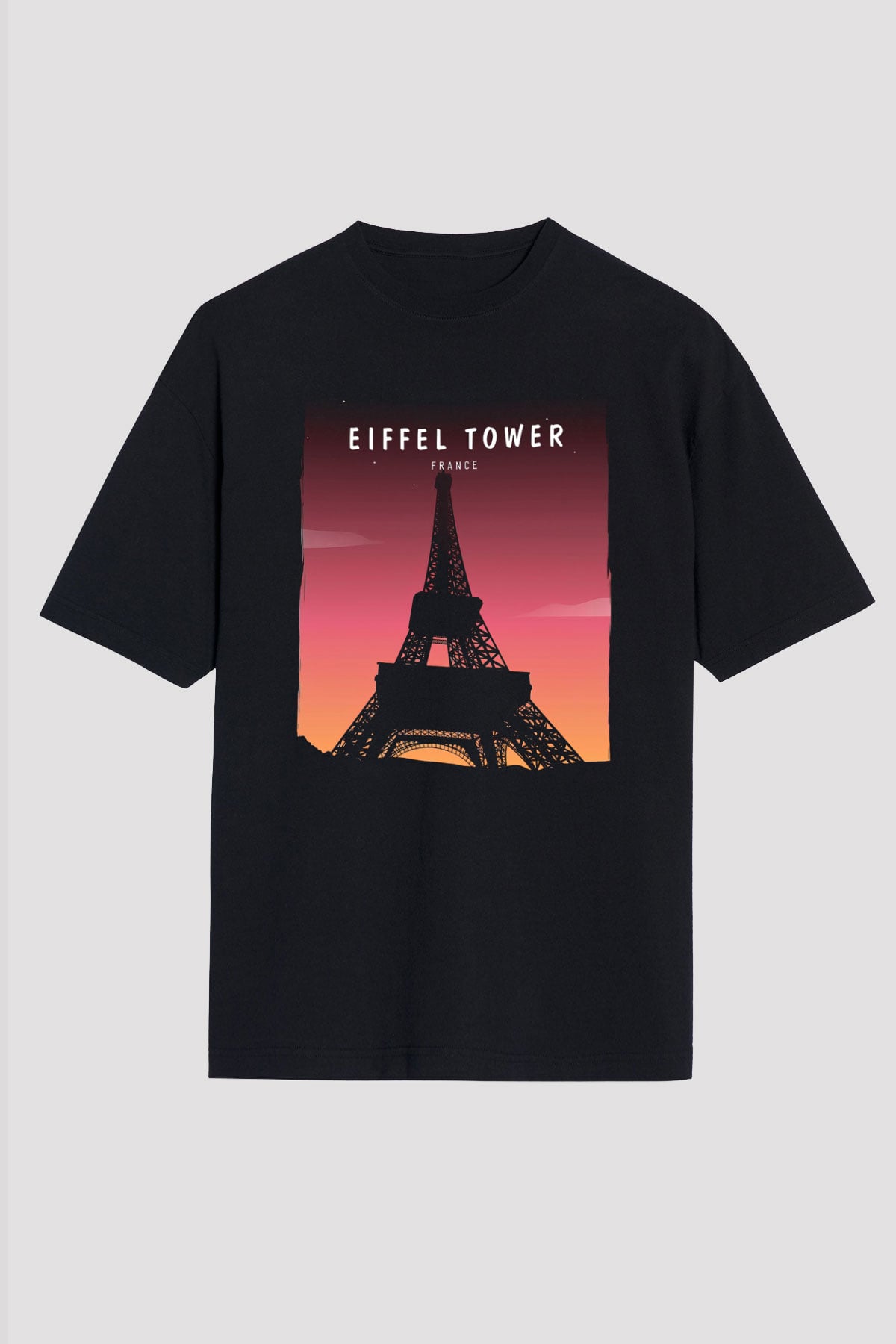 Eyfel Kulesi Siyah Unisex Tişört T-Shirt - TişörtFabrikası