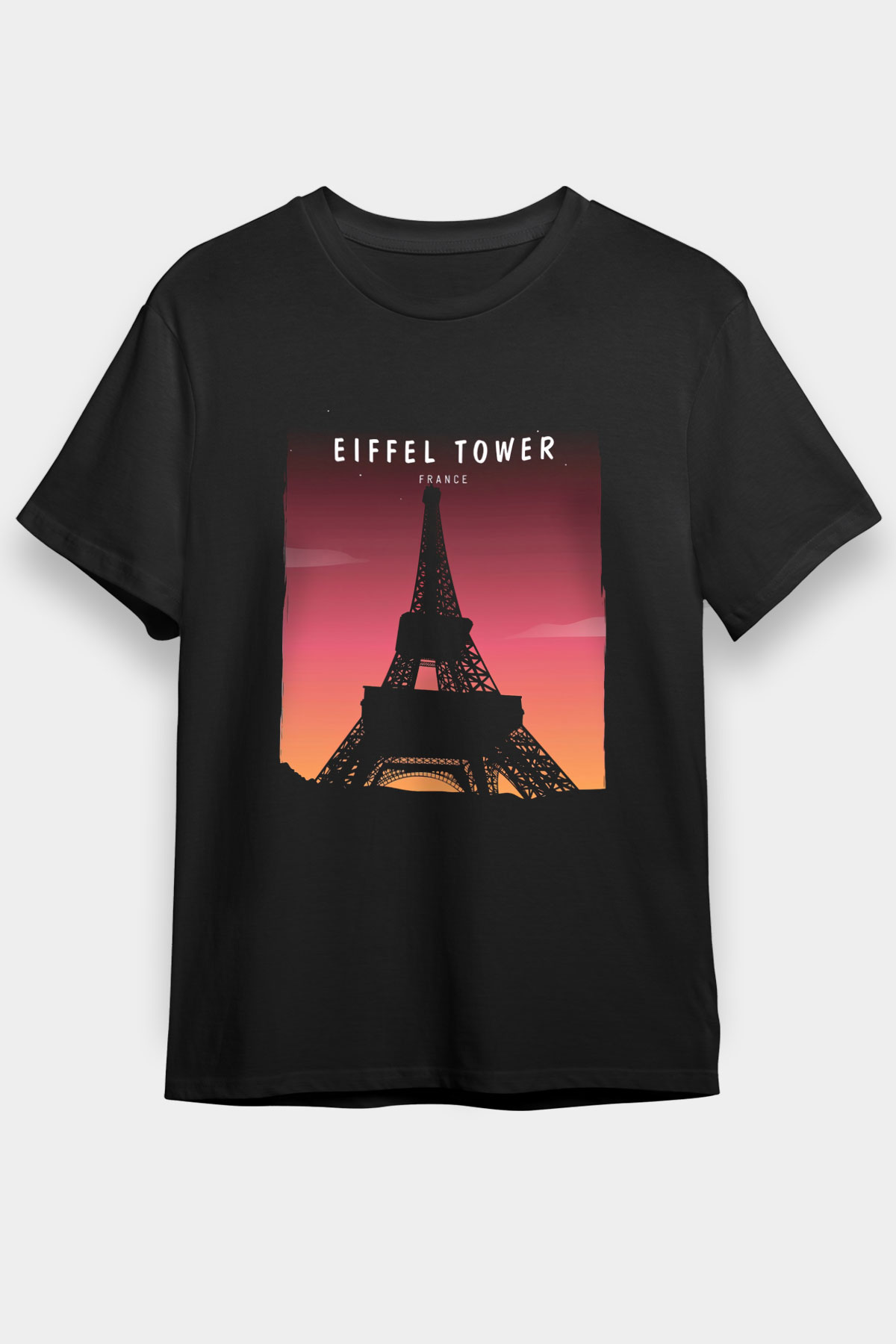 Eyfel Kulesi Siyah Unisex Tişört T-Shirt - TişörtFabrikası