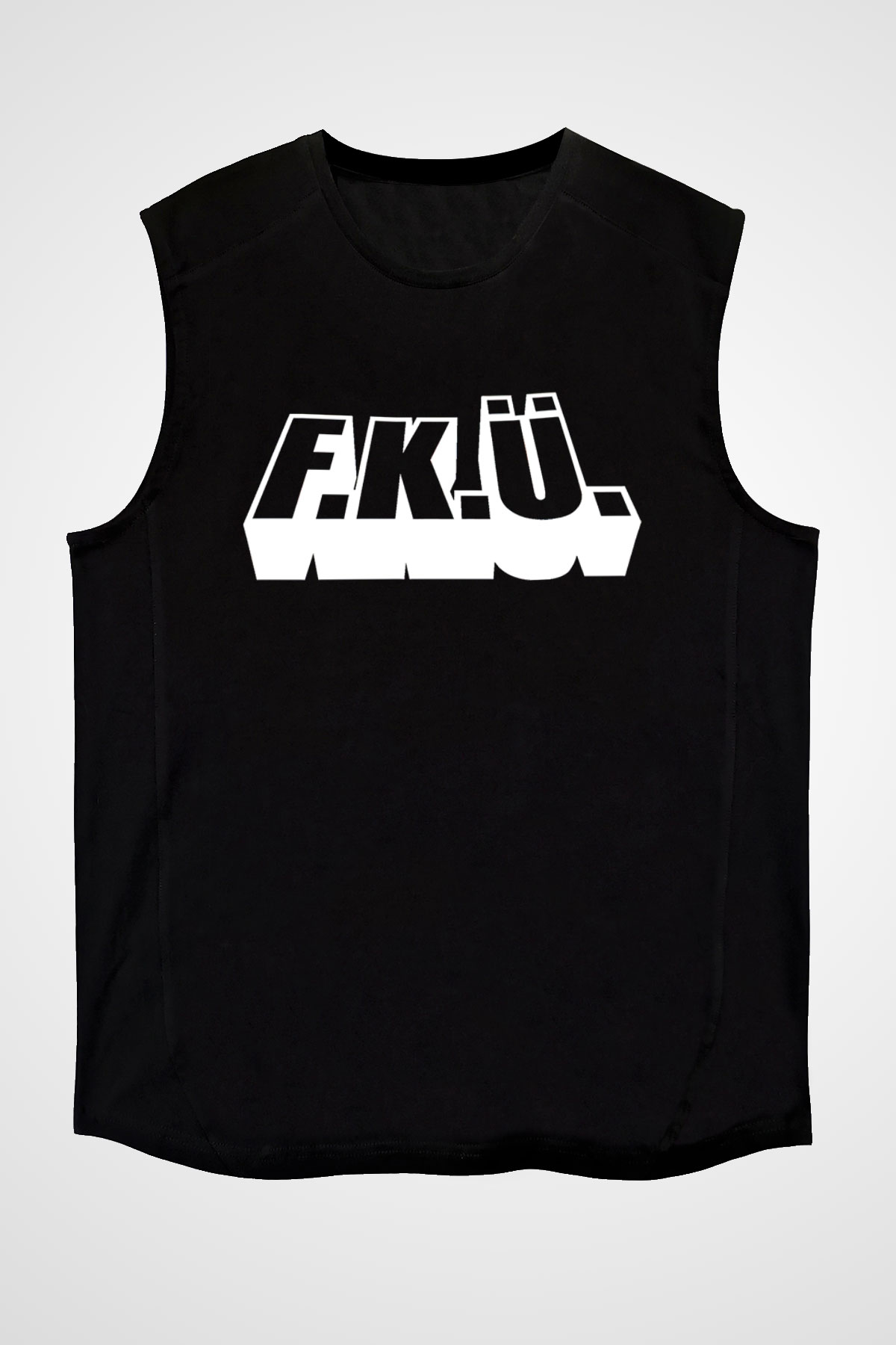F.K.Ü Baskılı Unisex Siyah Kolsuz Tişört - Tshirt