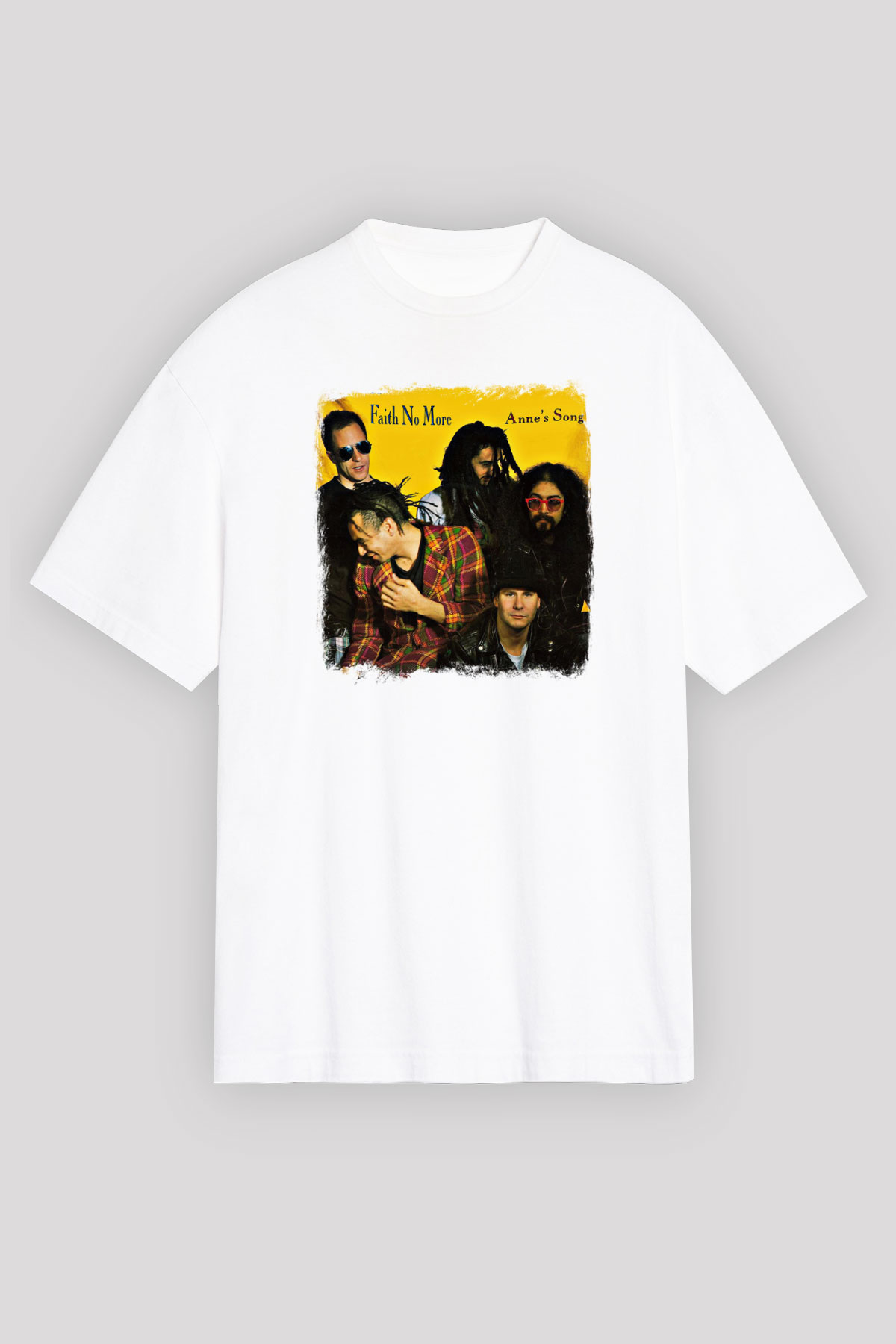 Faith No More Baskılı Unisex Beyaz Oversize Tişört