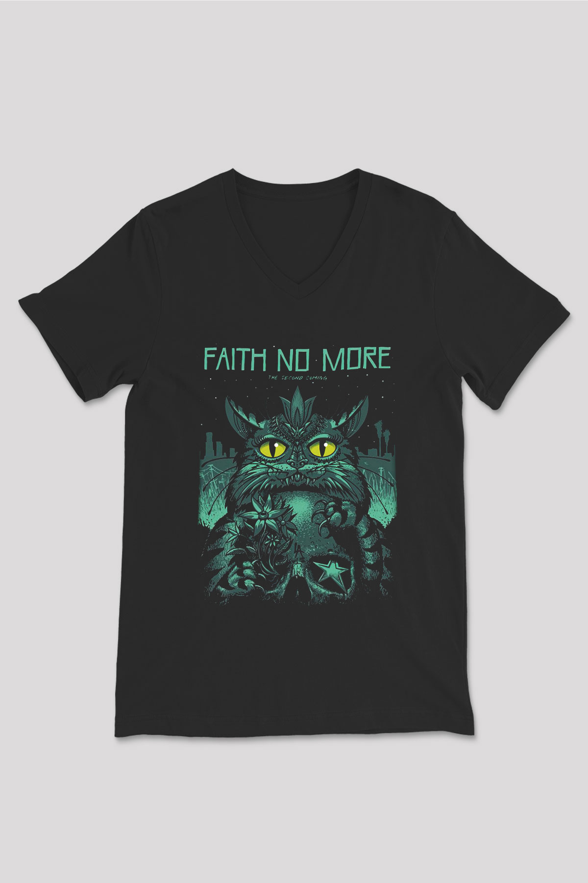 Faith No More Siyah Unisex V Yaka Tişört T-Shirt