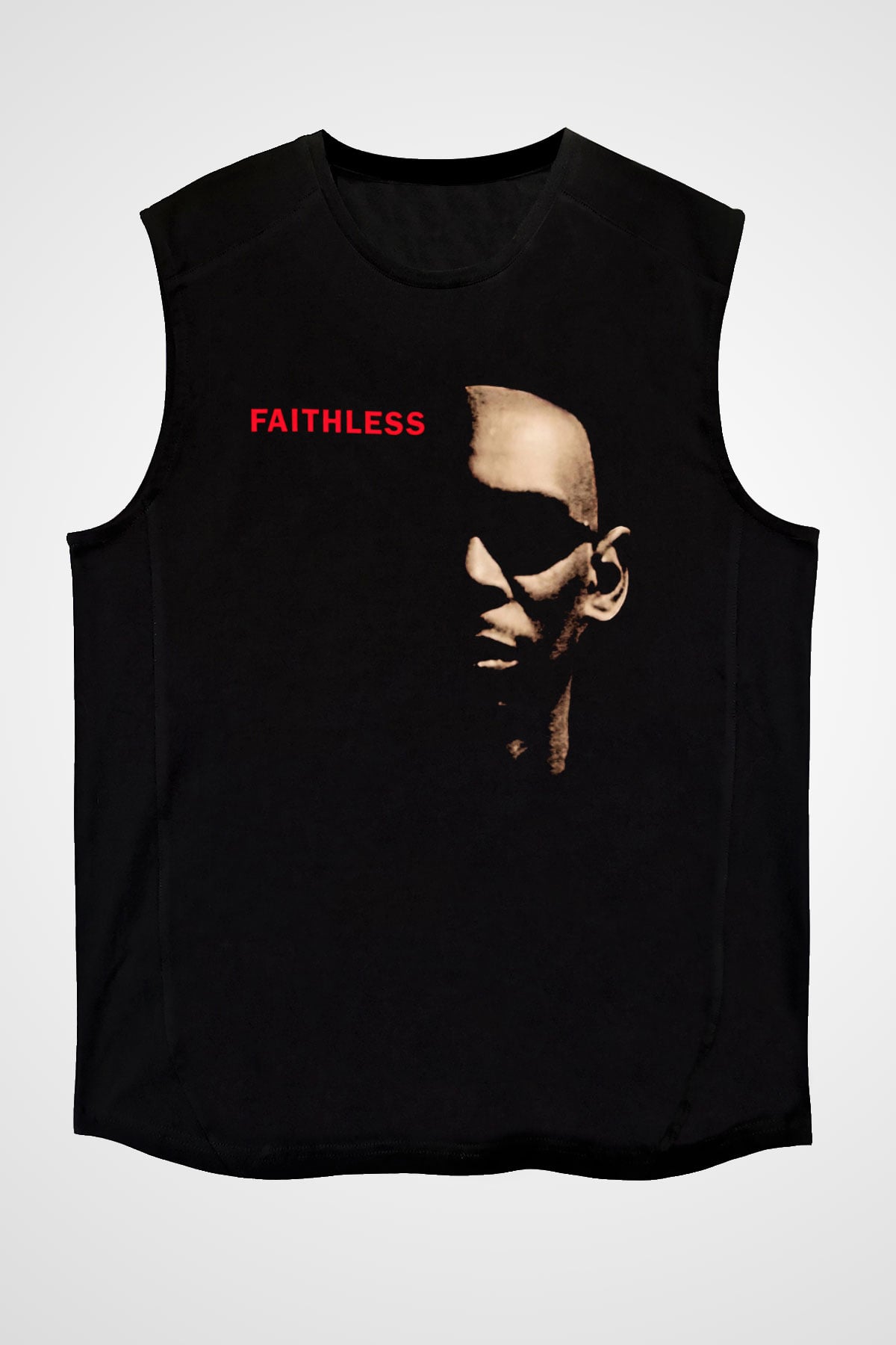 Faithless Baskılı Unisex Siyah Kolsuz Tişört - Tshirt