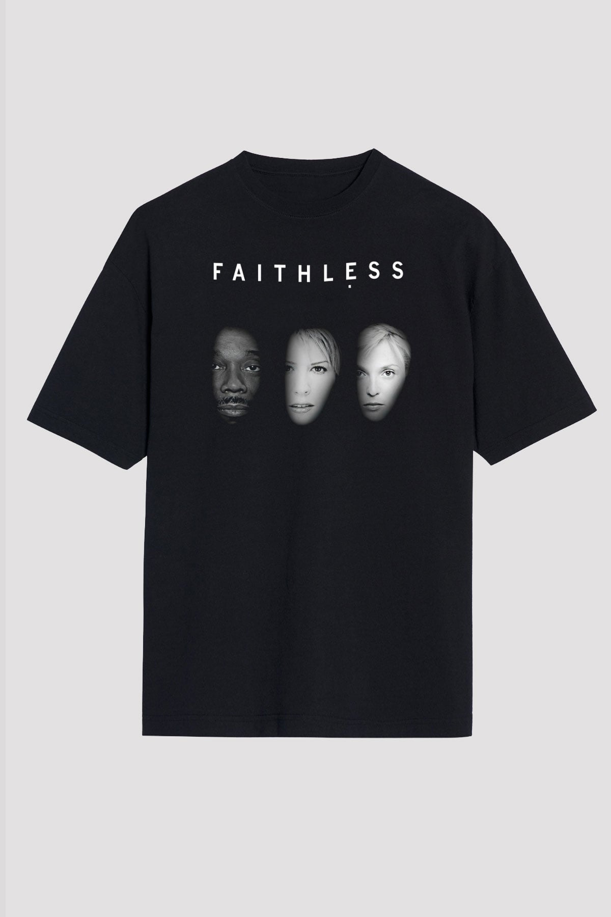 Faithless Baskılı Unisex Siyah Oversize Tişört - Tshirt