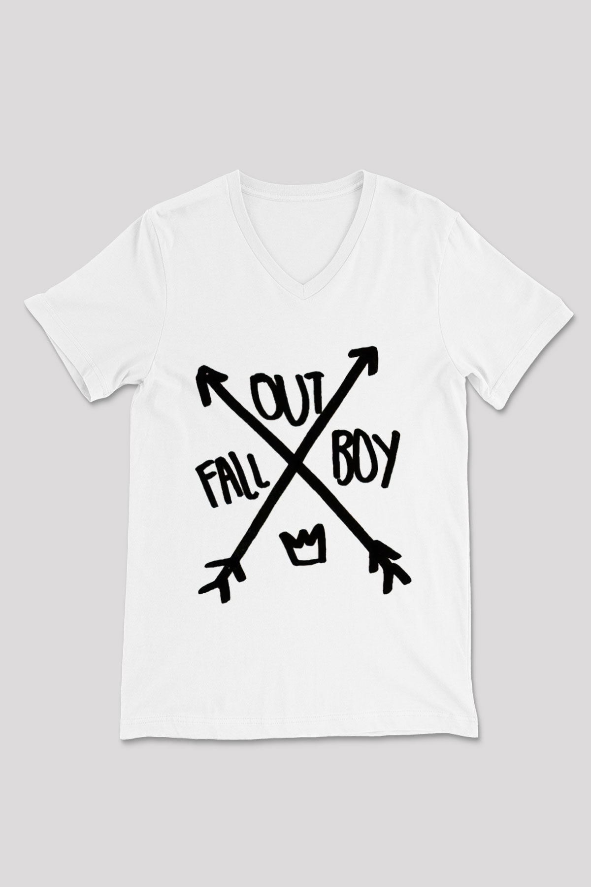 Fall Out Boy Beyaz Unisex V Yaka Tişört