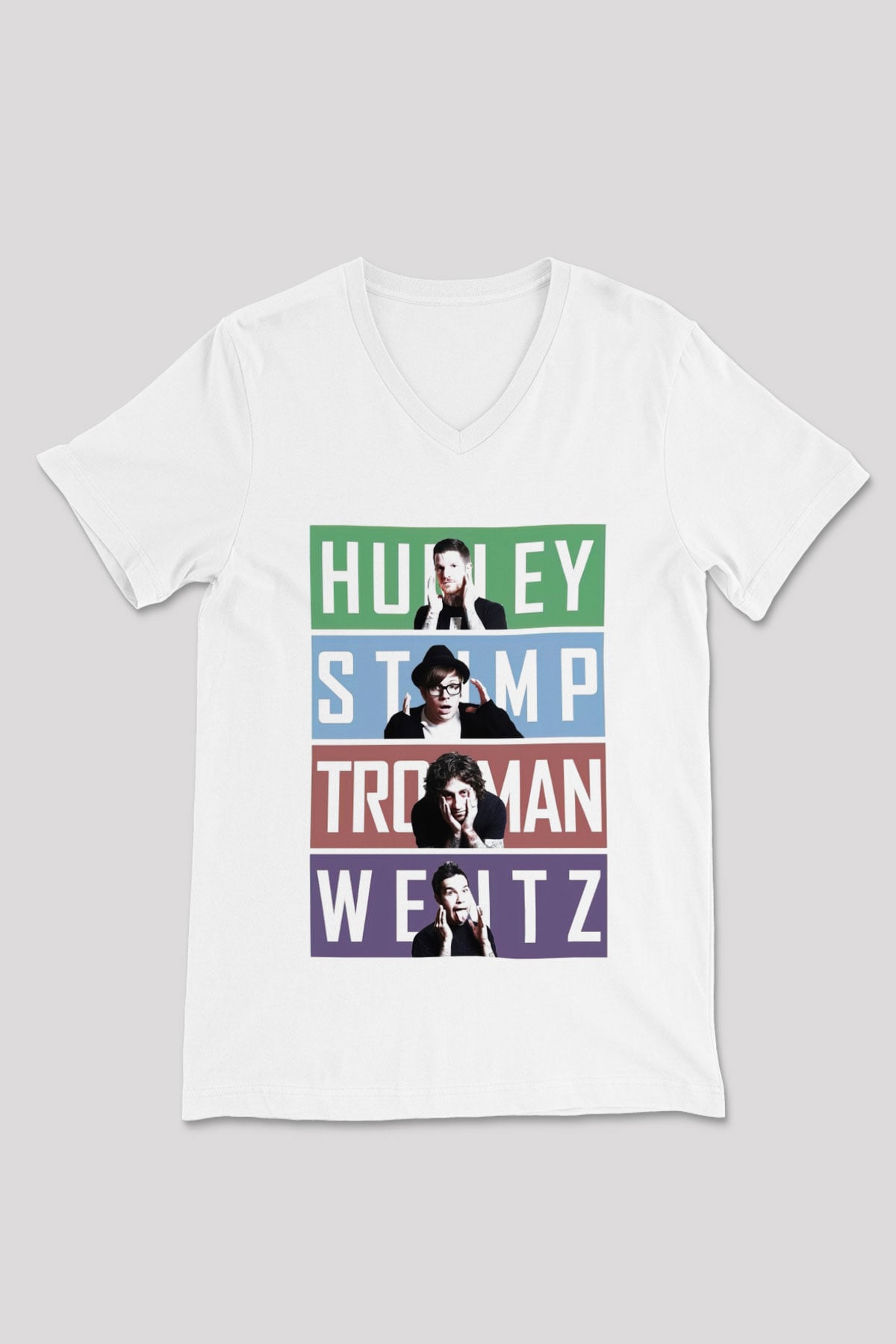 Fall Out Boy Beyaz Unisex V Yaka Tişört T-Shirt