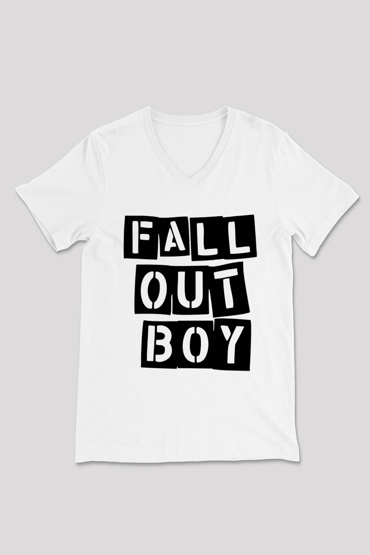 Fall Out Boy Beyaz Unisex V Yaka Tişört T-Shirt