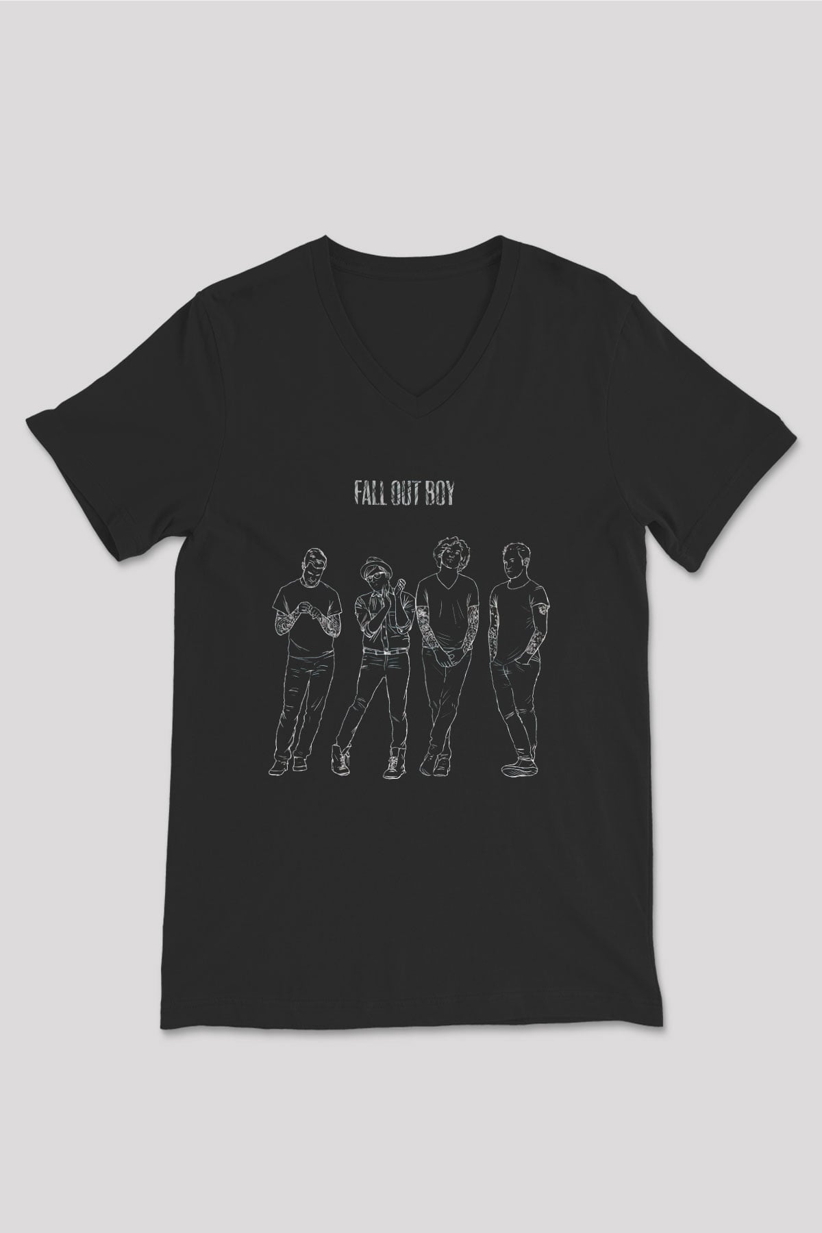 Fall Out Boy Siyah Unisex V Yaka Tişört