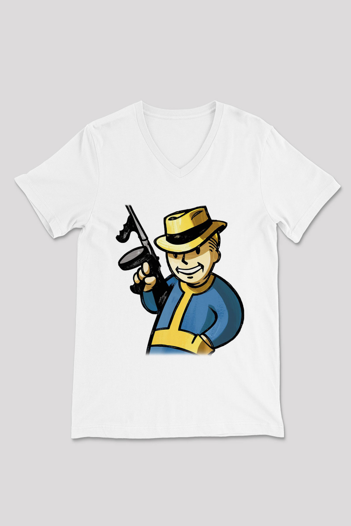 Fallout Beyaz Unisex V Yaka Tişört T-Shirt