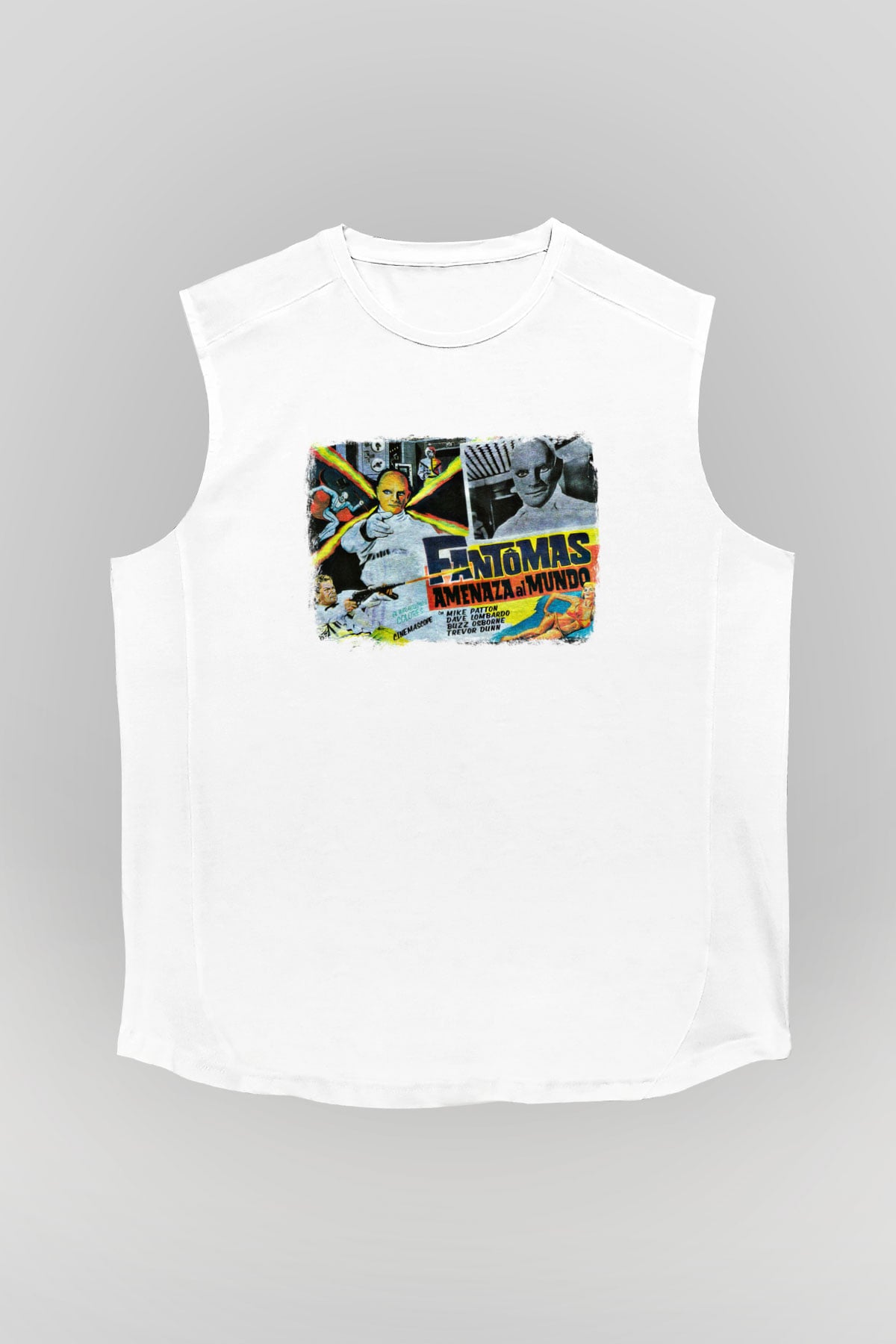 Fantomas Baskılı Unisex Beyaz Kolsuz Tişört