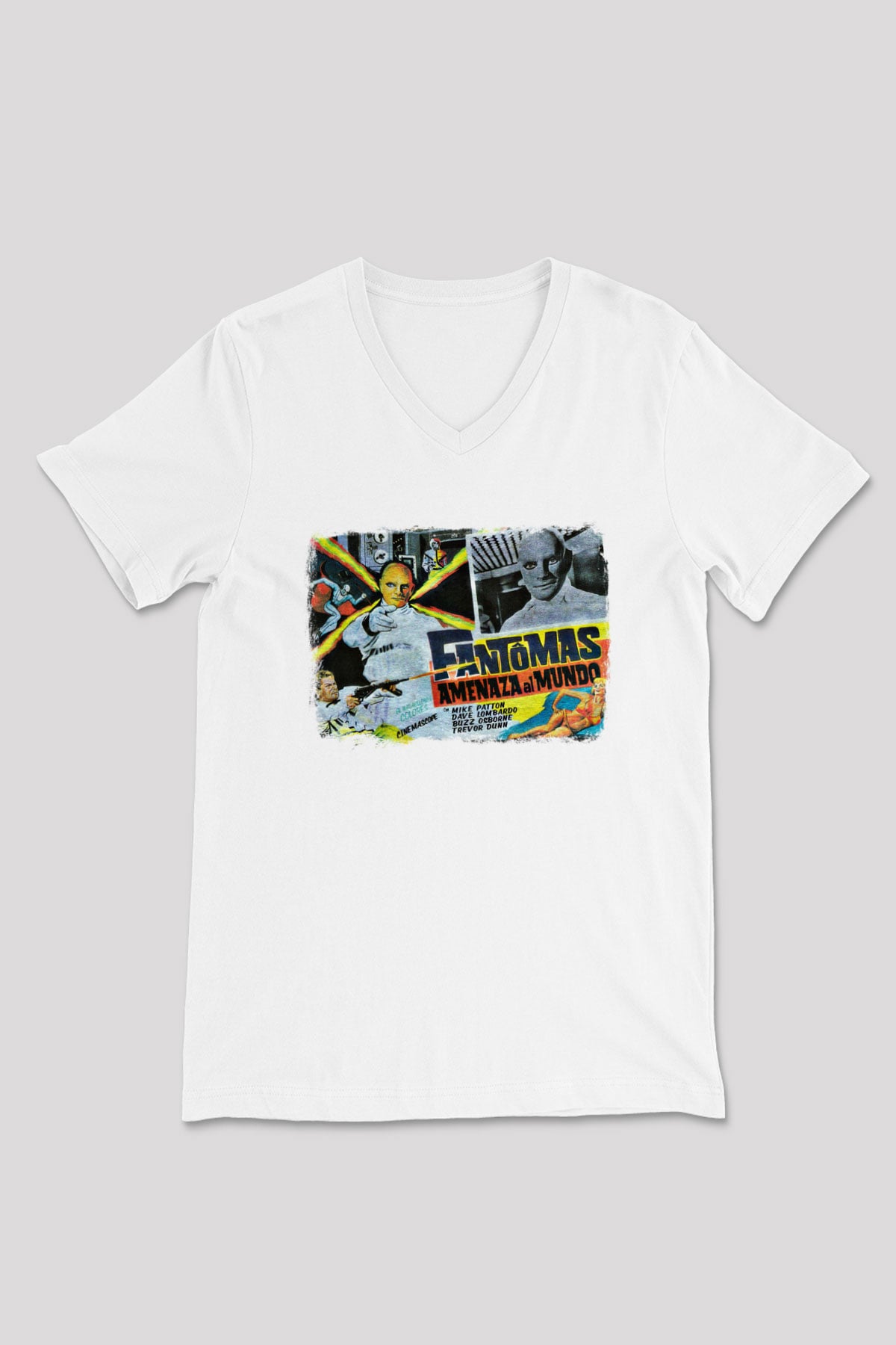 Fantomas Baskılı Unisex Beyaz V Yaka Tişört