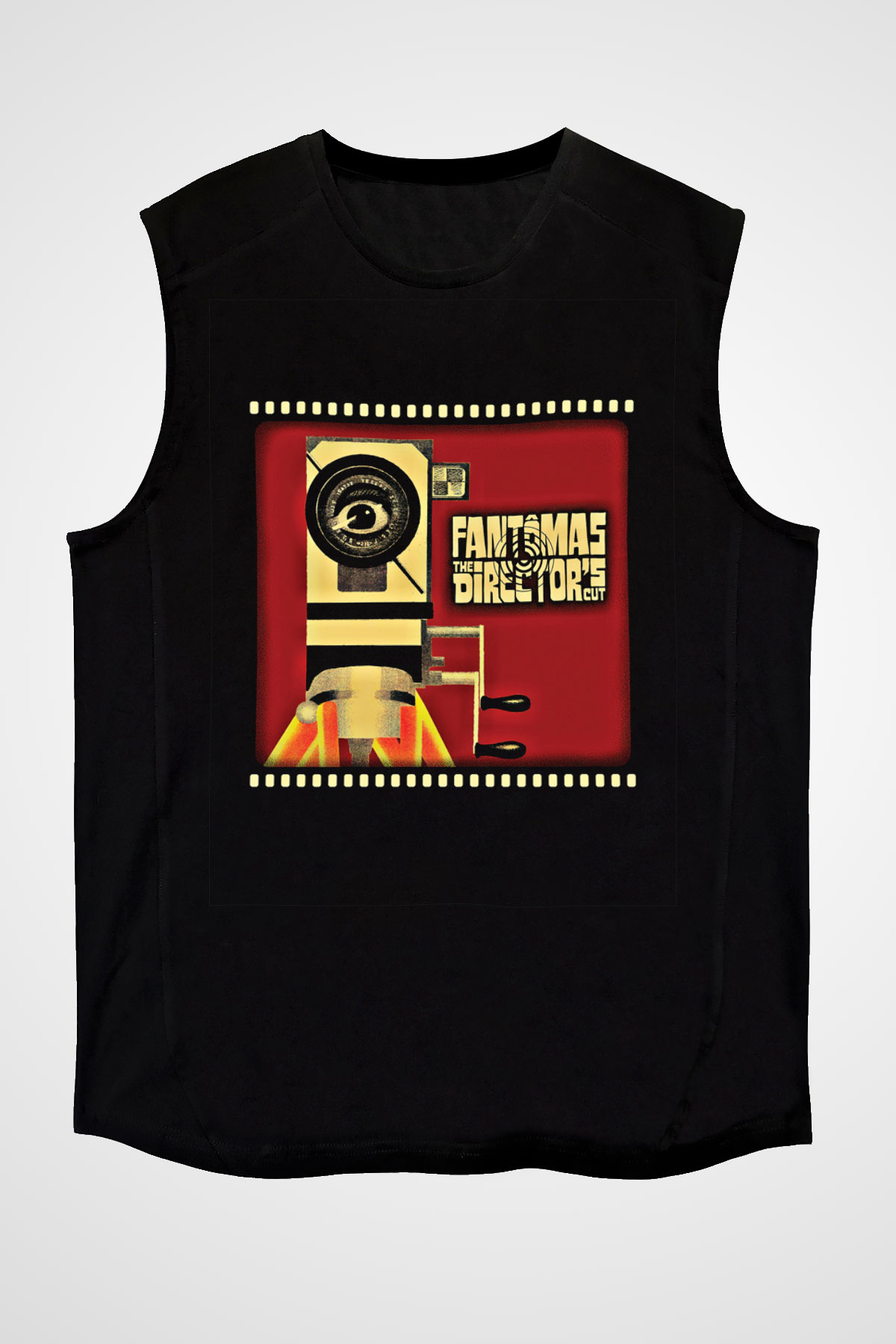 Fantomas Baskılı Unisex Siyah Kolsuz Tişört