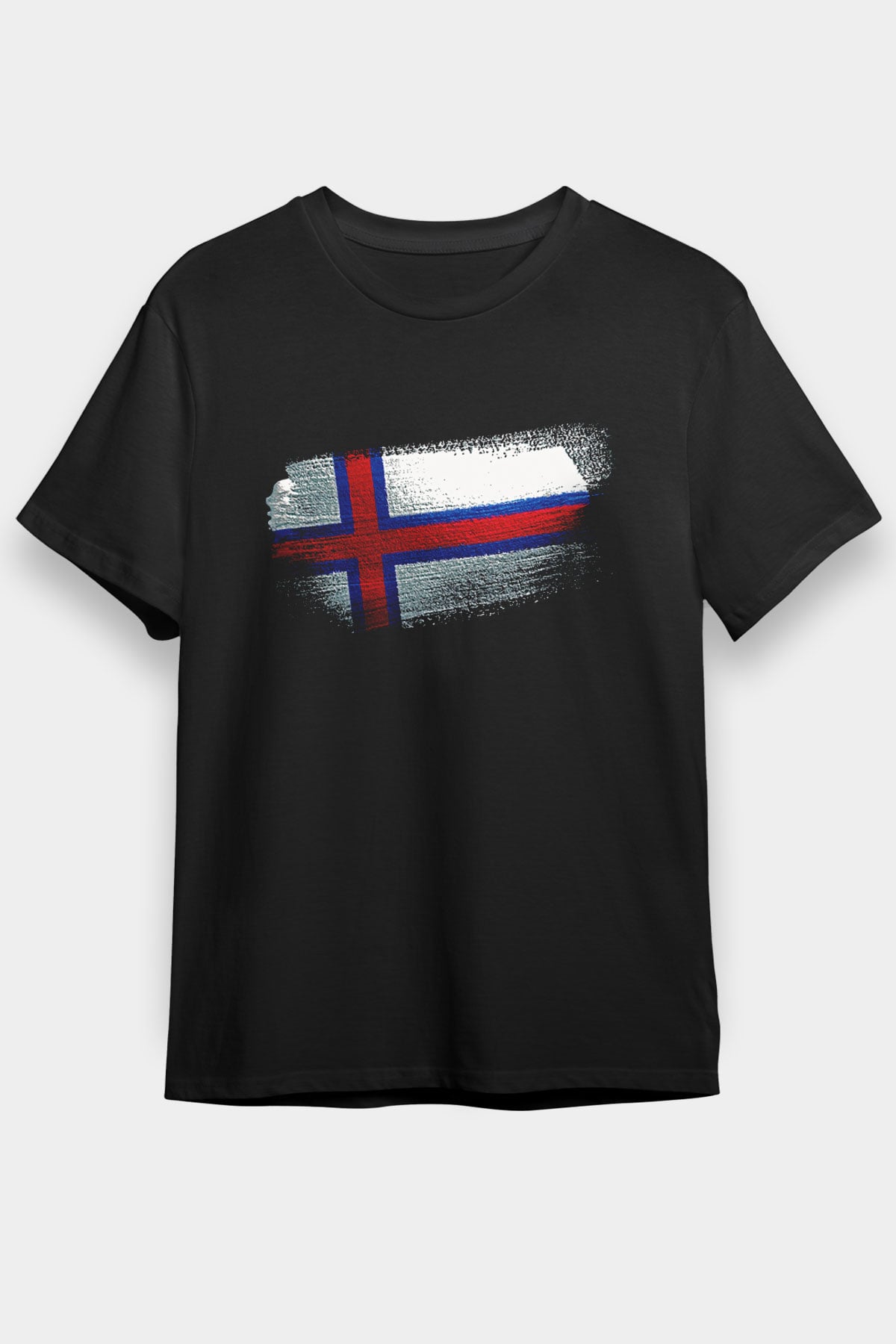 Faroe Adaları - Faroe İslands Bayrağı Baskılı Unisex Siyah Tişört