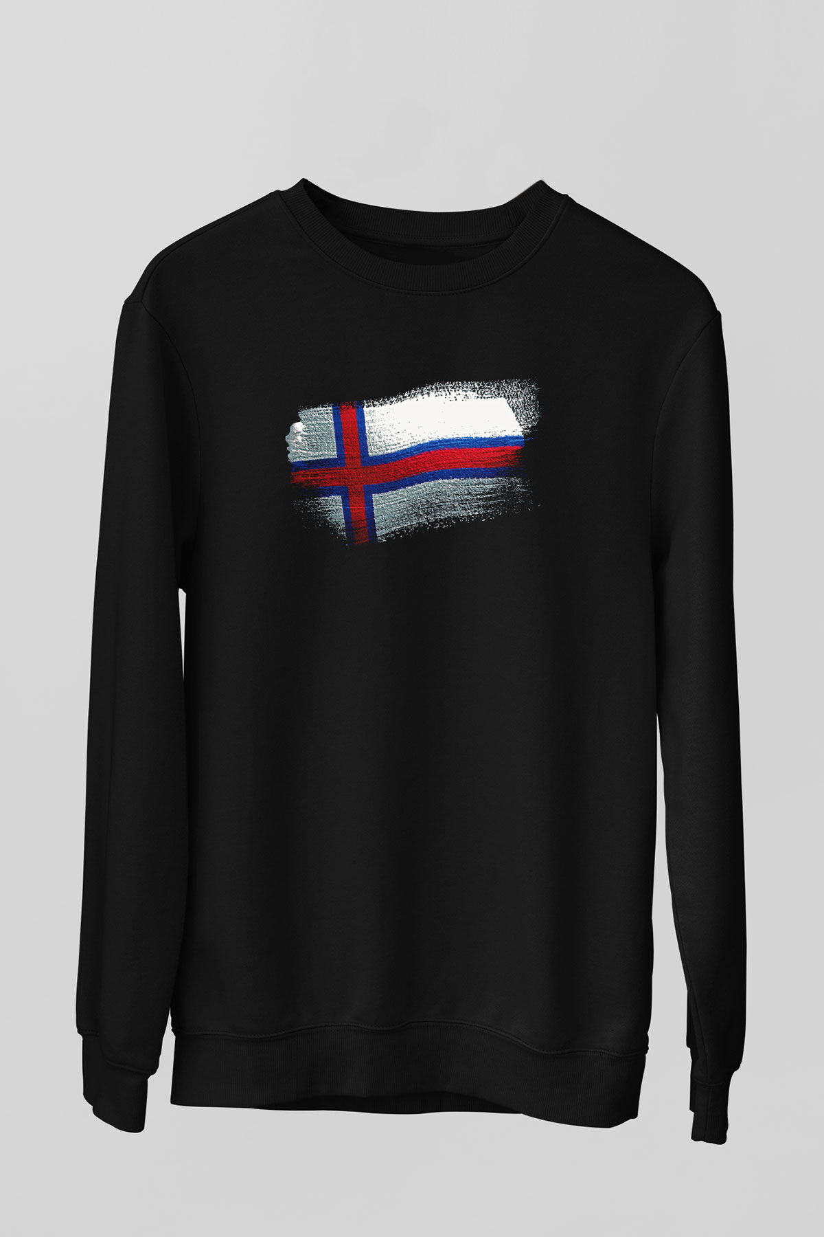 Faroe Adaları - Faroe İslands Bayrağı Baskılı Unisex Siyah Sweatshirt