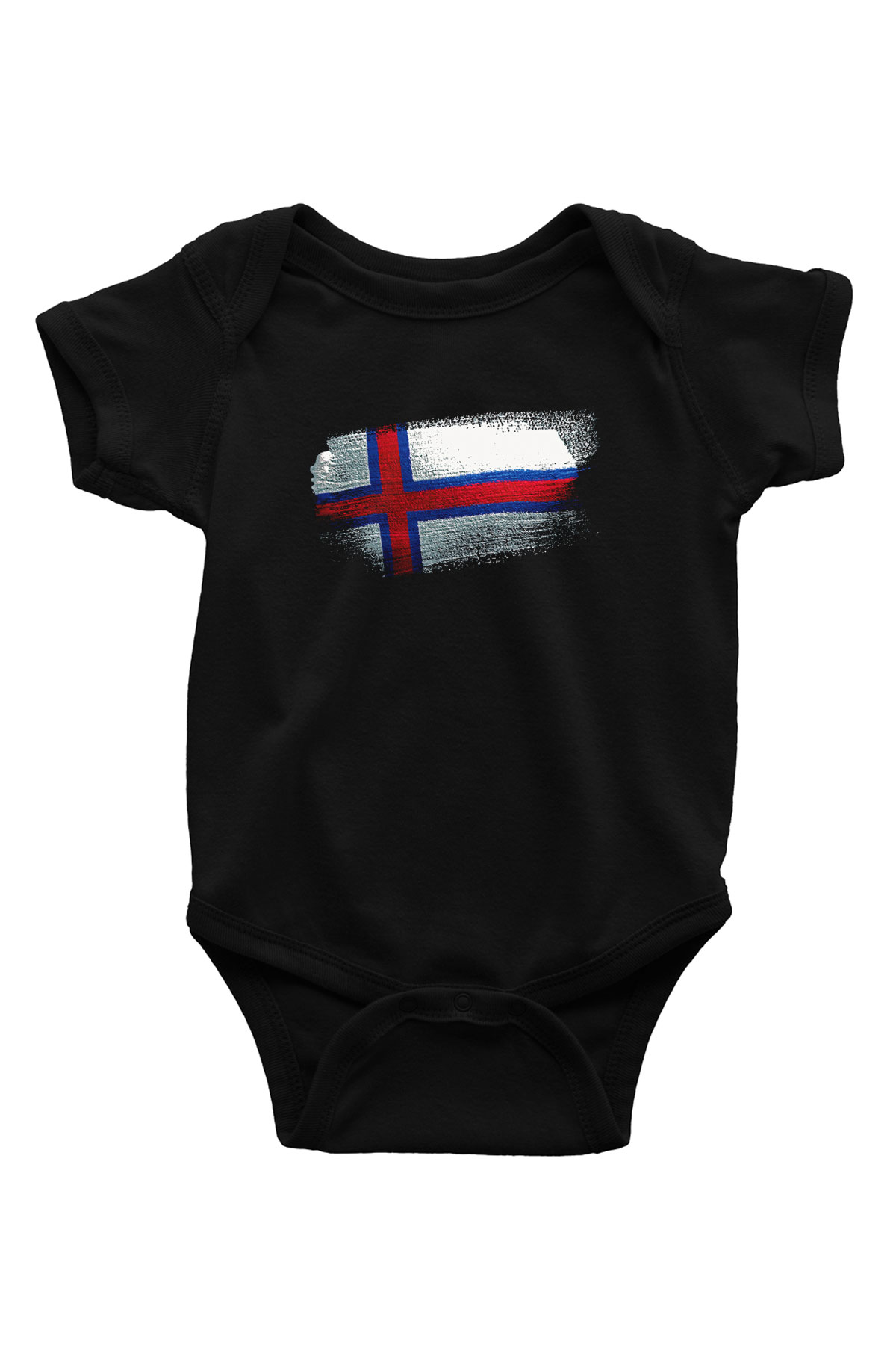 Faroe Adaları - Faroe İslands Bayrağı Baskılı Unisex Siyah Bebek Body - Zıbın