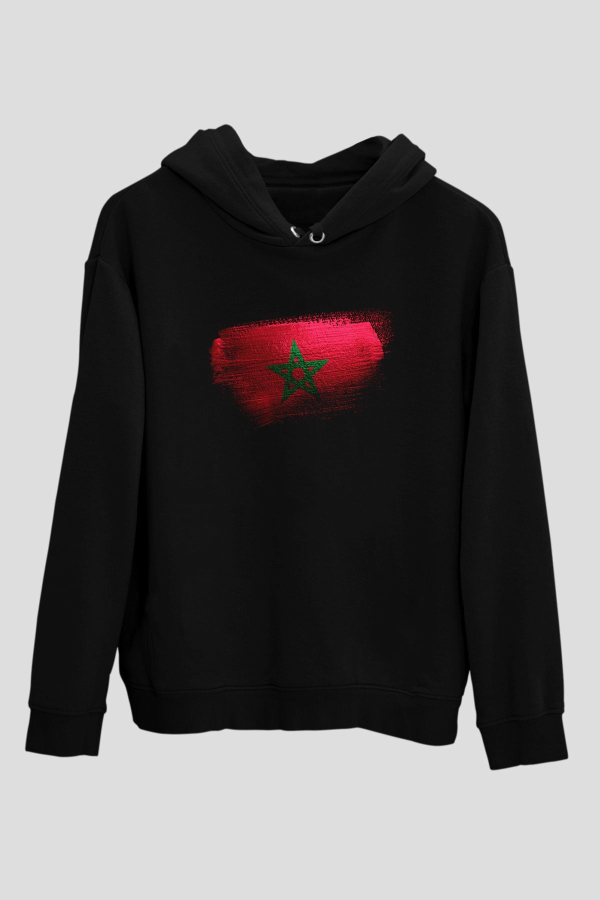 Fas - Morocco Bayrağı Baskılı Unisex Siyah Hoodie