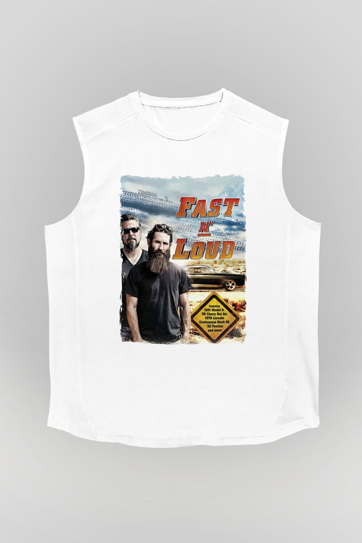 Fast N' Loud Beyaz Unisex Kolsuz Tişört
