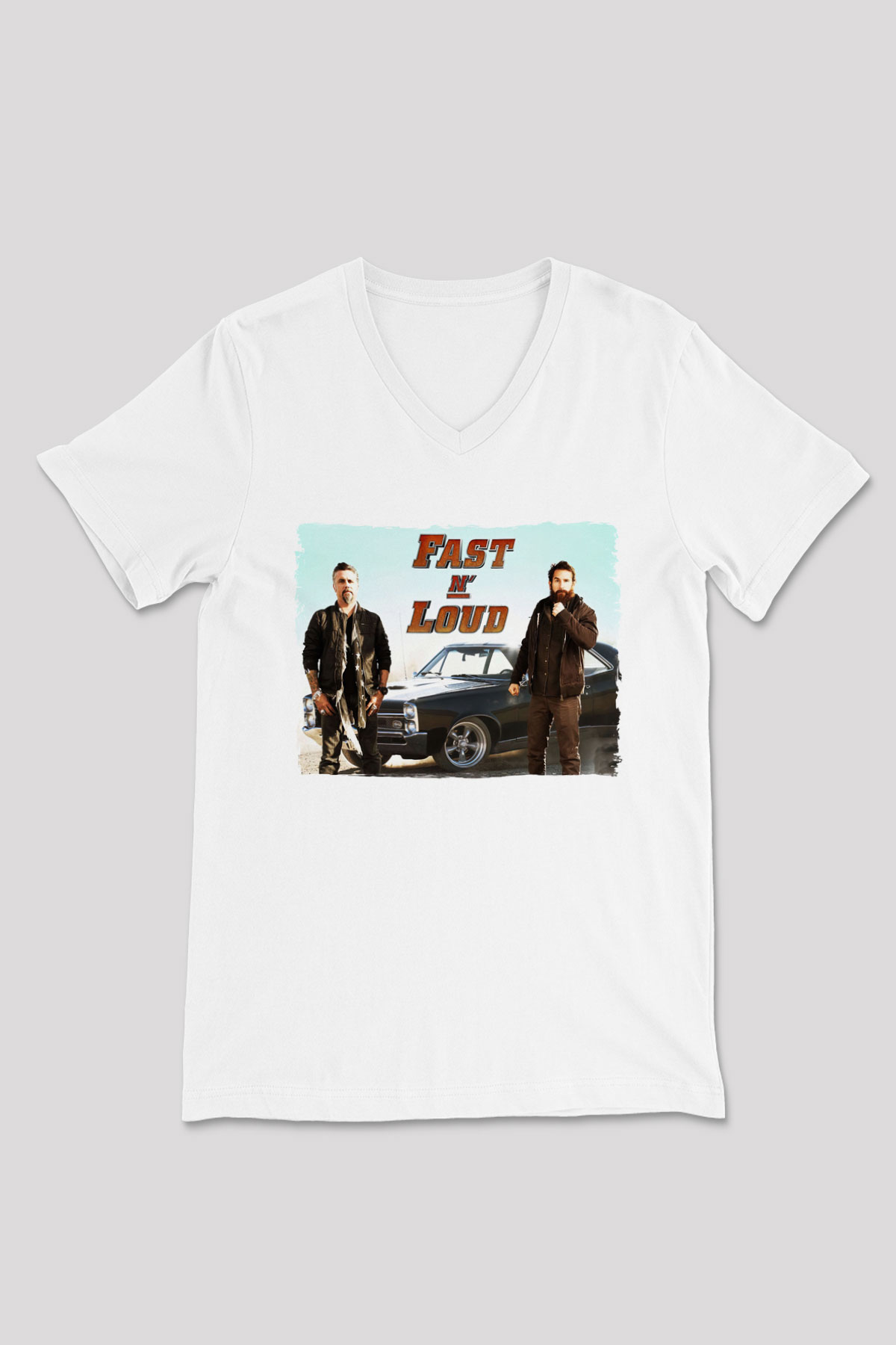 Fast N' Loud Beyaz Unisex V Yaka Tişört