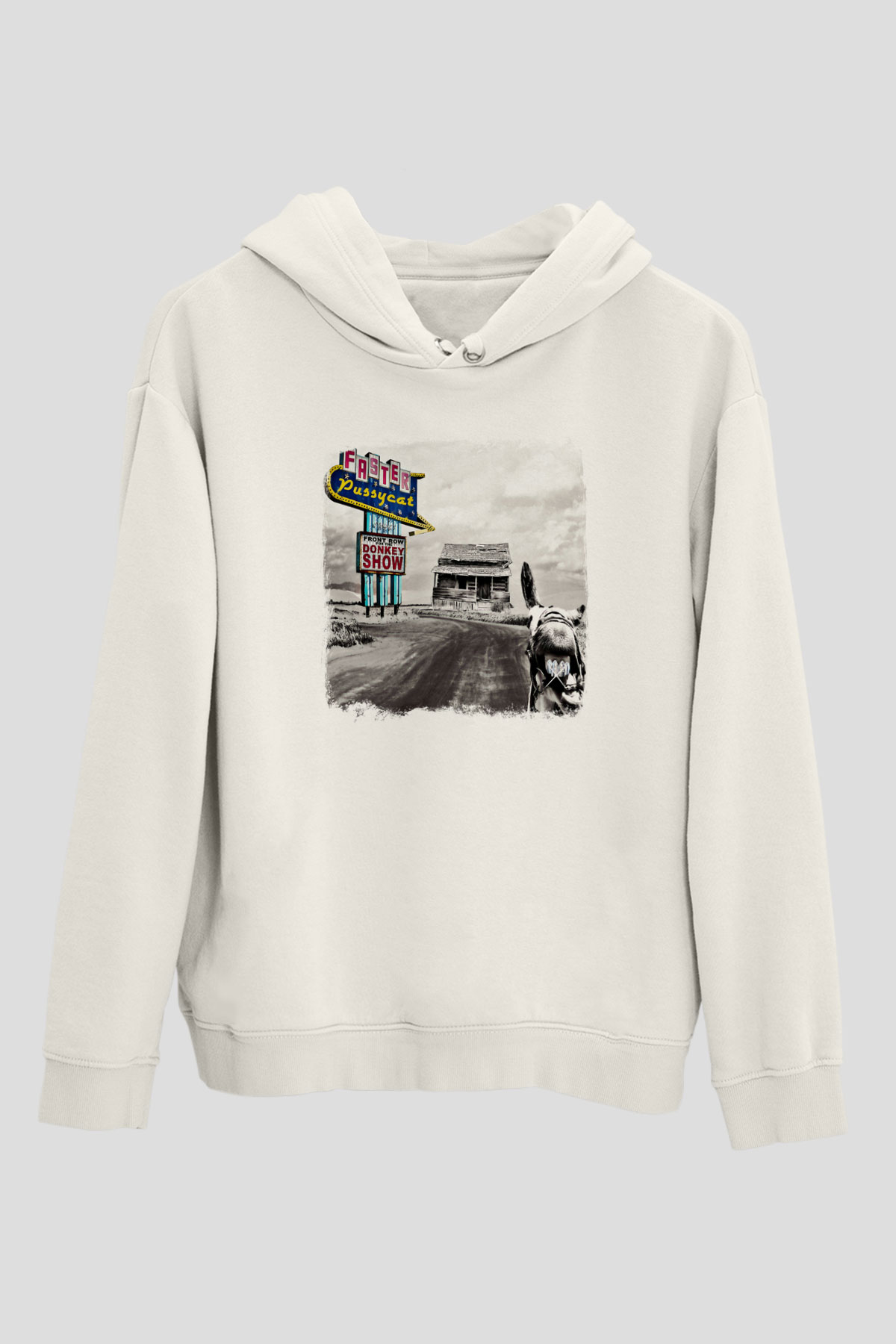 Faster Pussycat Baskılı Unisex Beyaz Hoodie