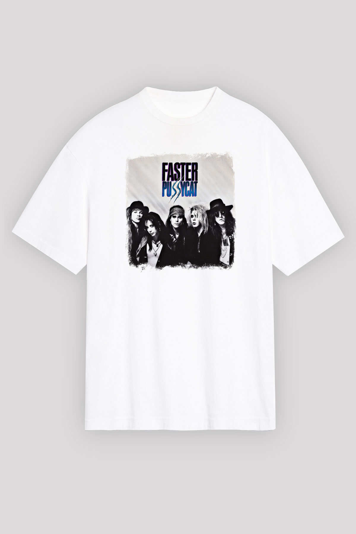 Faster Pussycat Baskılı Unisex Beyaz Oversize Tişört