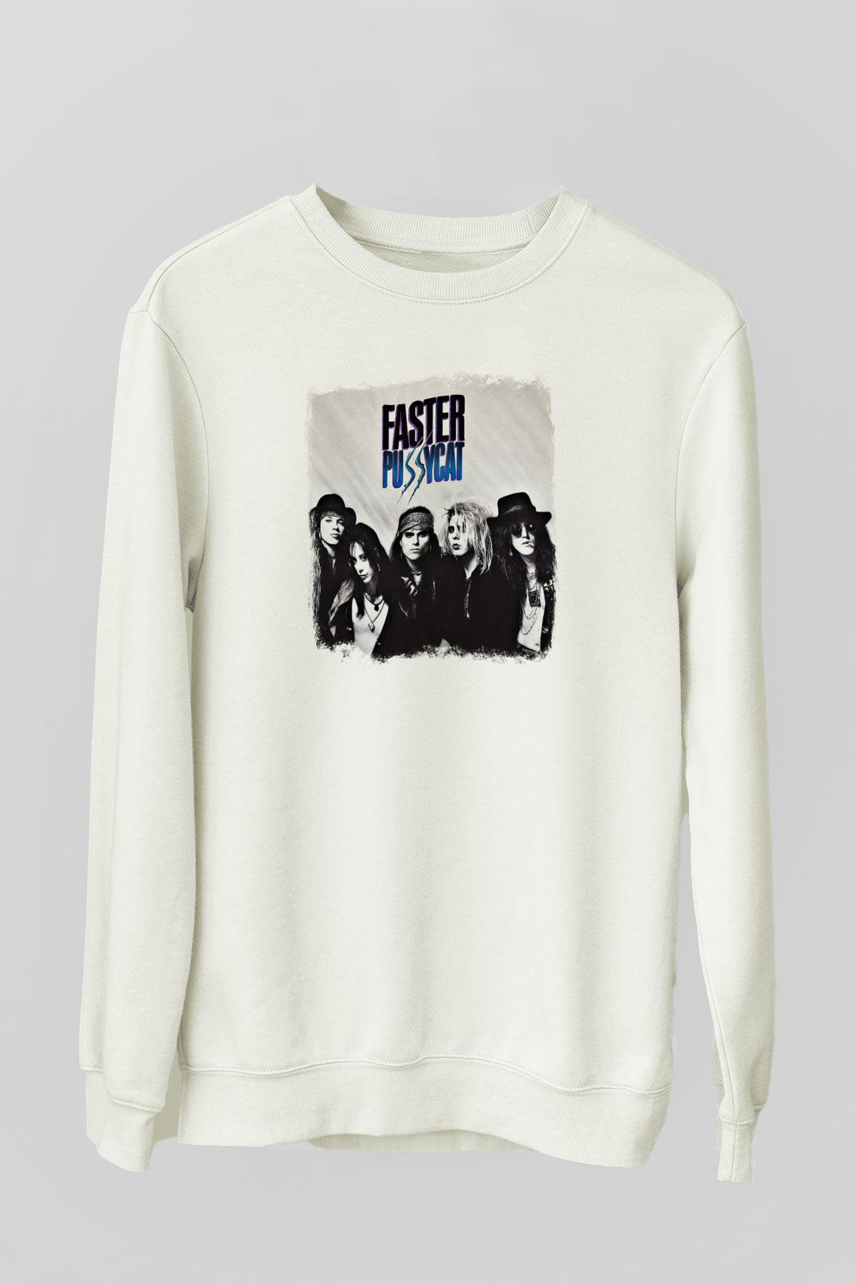 Faster Pussycat Baskılı Unisex Beyaz Sweatshirt