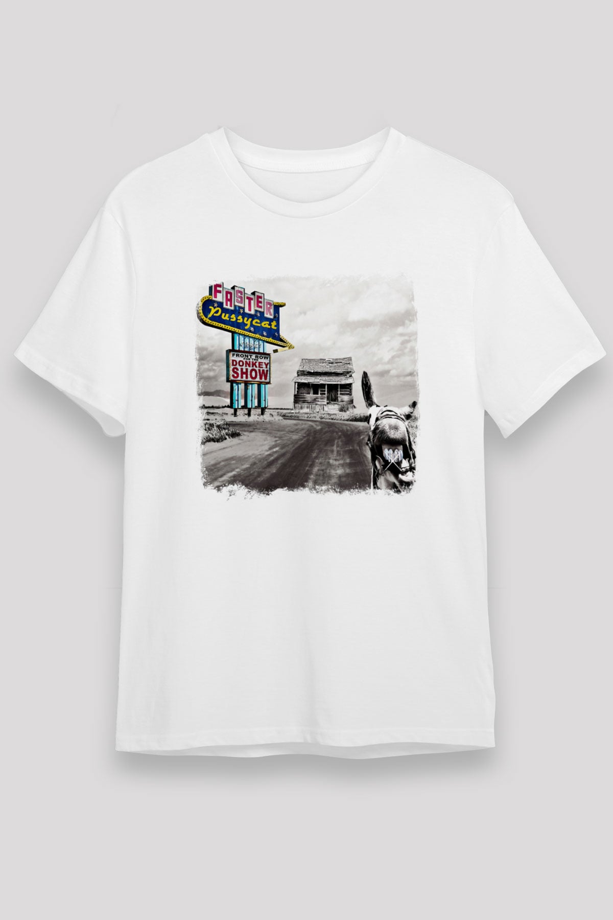Faster Pussycat Baskılı Unisex Beyaz Tişört