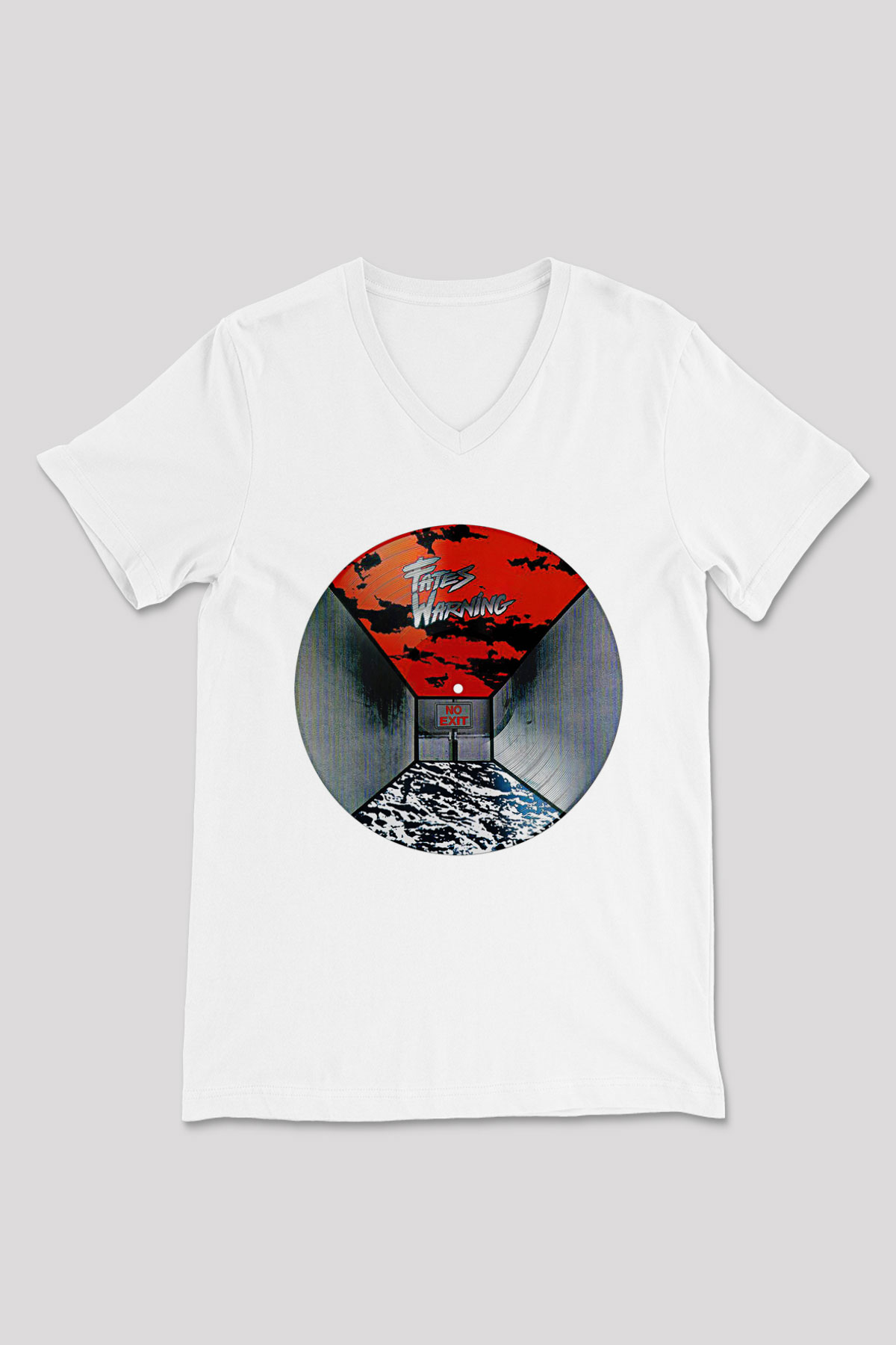 Fates Warning Baskılı Beyaz Unisex V Yaka Tişört - Tshirt