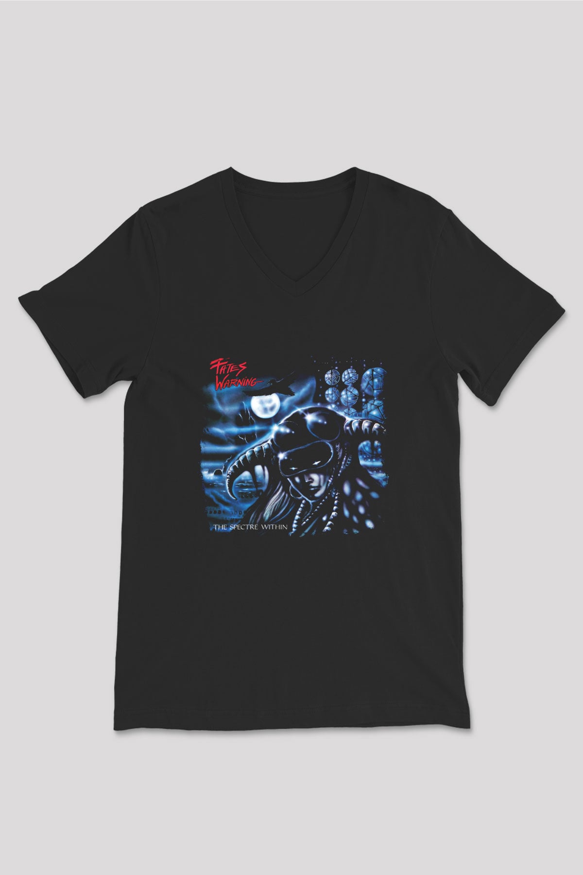 Fates Warning Baskılı Unisex Siyah V Yaka Tişört