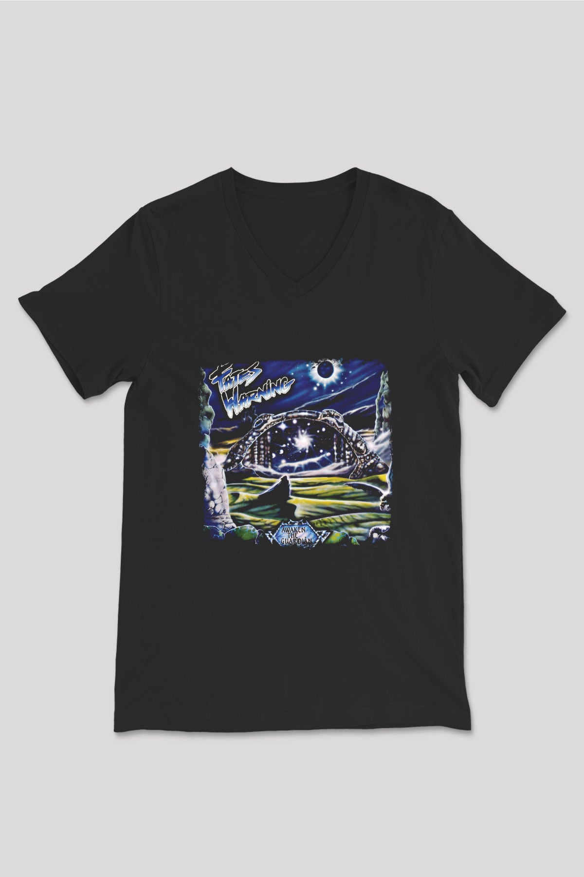 Fates Warning Baskılı Unisex Siyah V Yaka Tişört