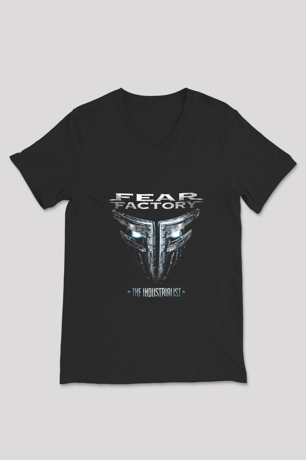 Fear Factory Baskılı Unisex Siyah V Yaka Tişört