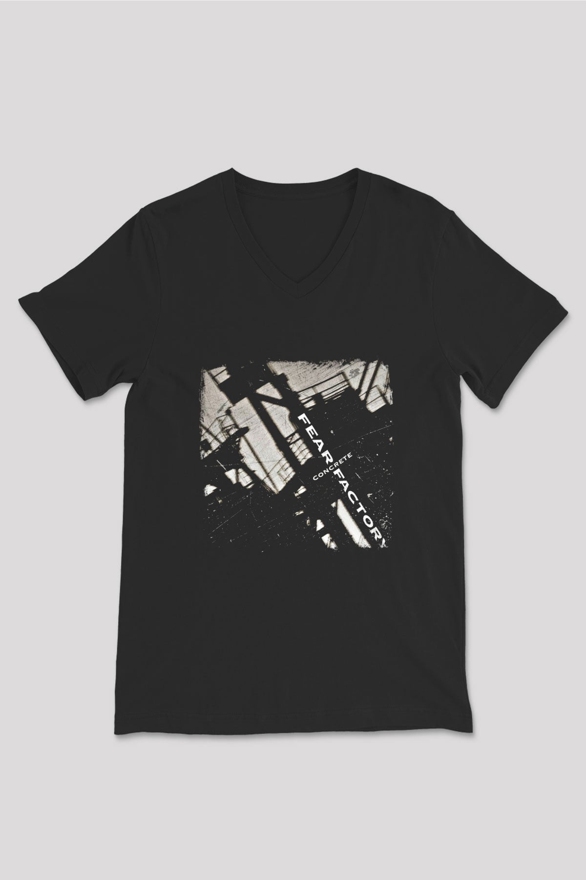 Fear Factory Baskılı Unisex Siyah V Yaka Tişört