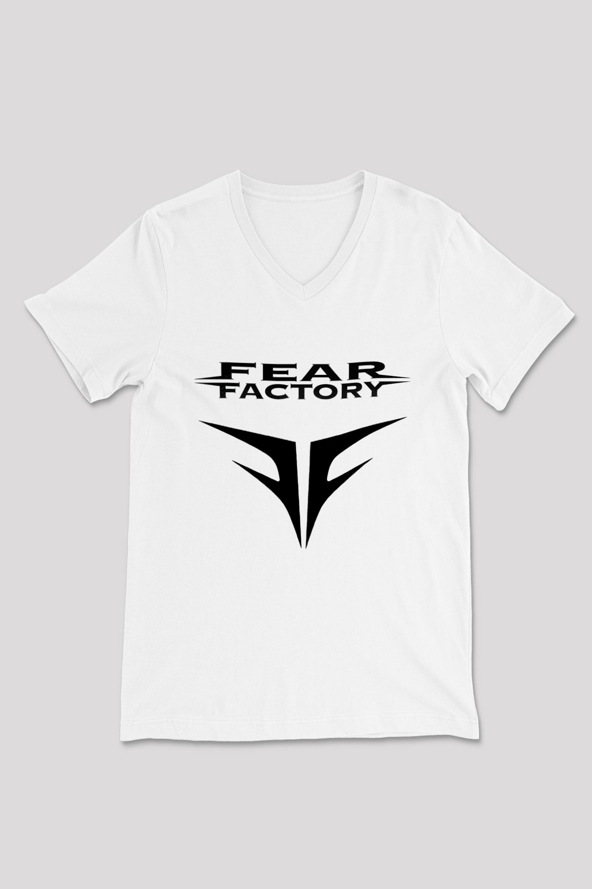 Fear Factory Beyaz Unisex V Yaka Tişört T-Shirt