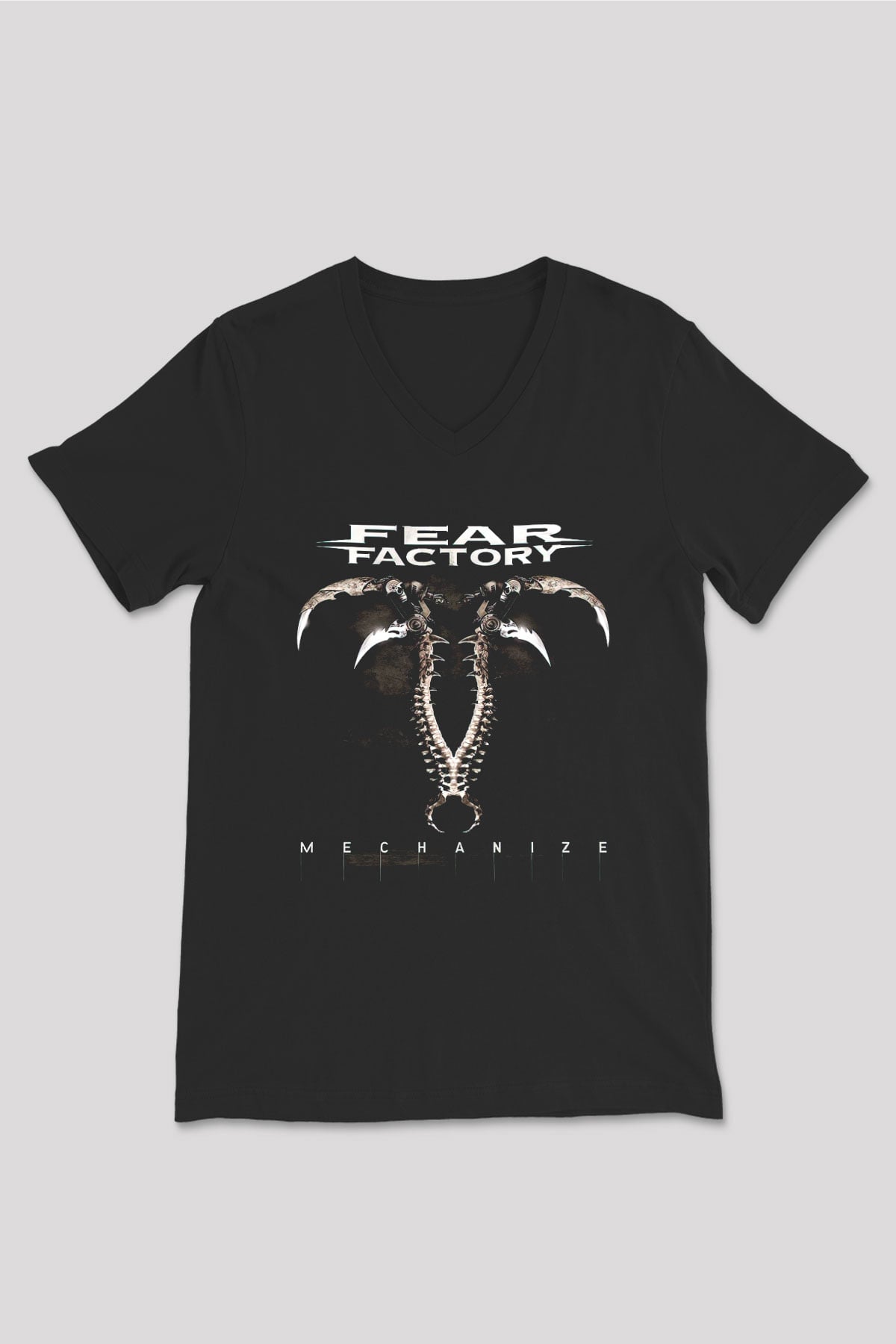 Fear Factory Siyah Unisex V Yaka Tişört T-Shirt