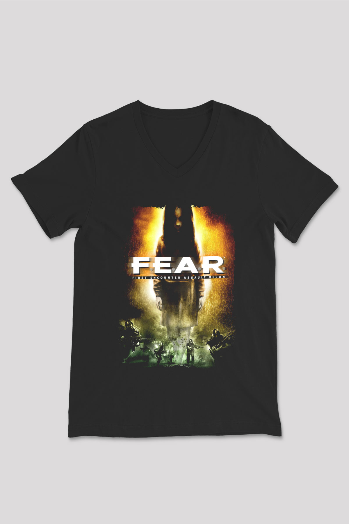 Fear Siyah Unisex V Yaka Tişört