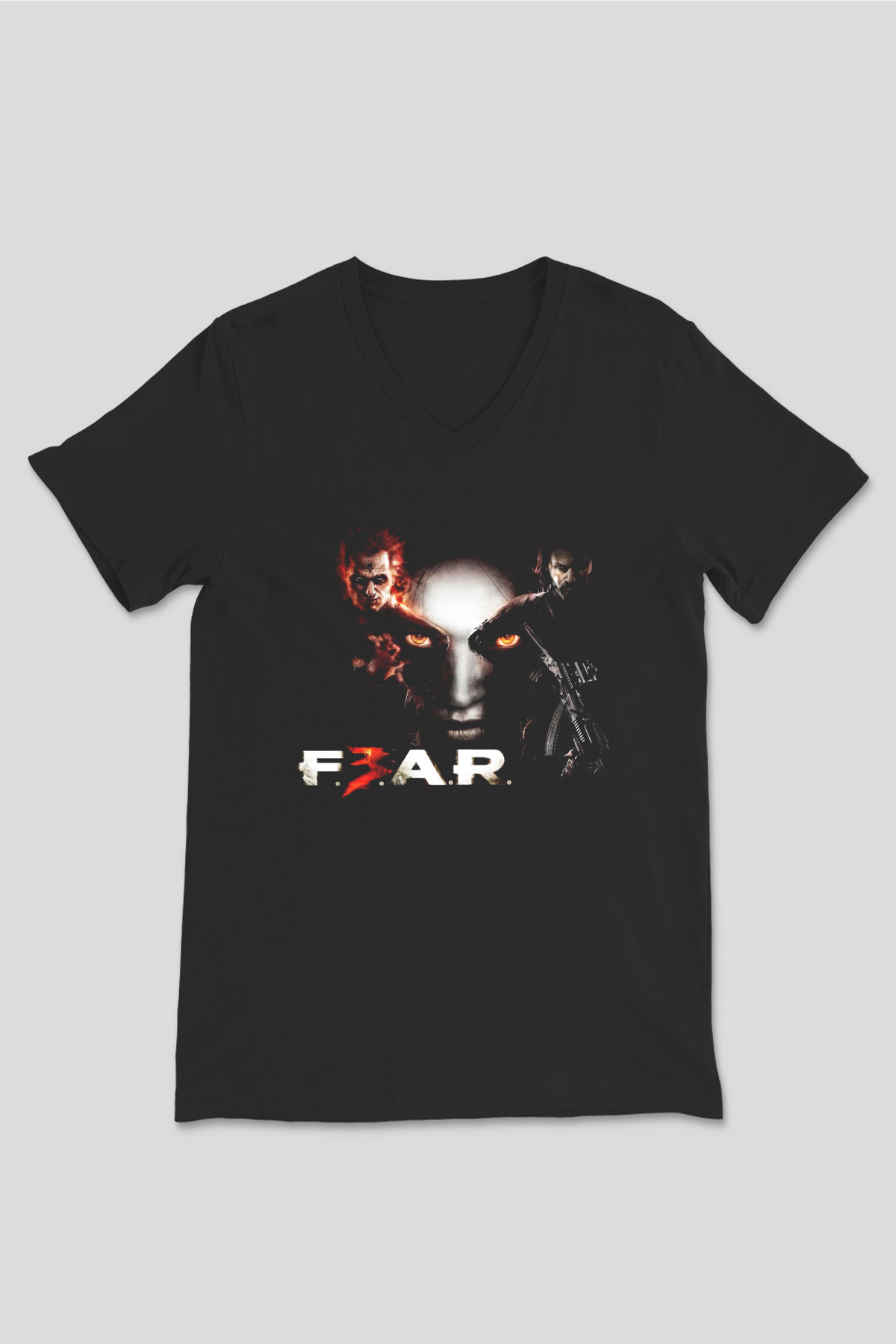Fear Siyah Unisex V Yaka Tişört T-Shirt