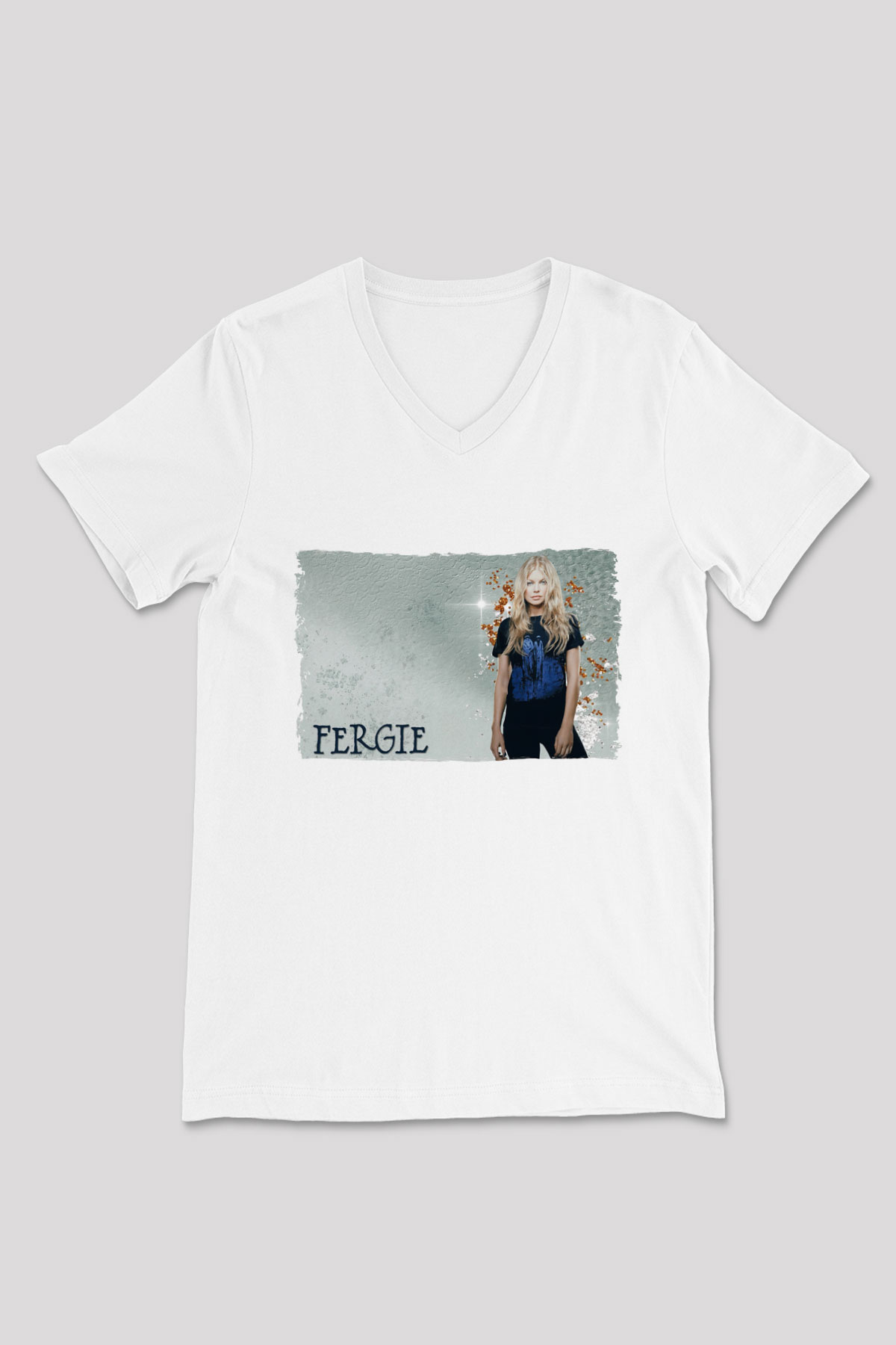 Fergie Beyaz Unisex V Yaka Tişört
