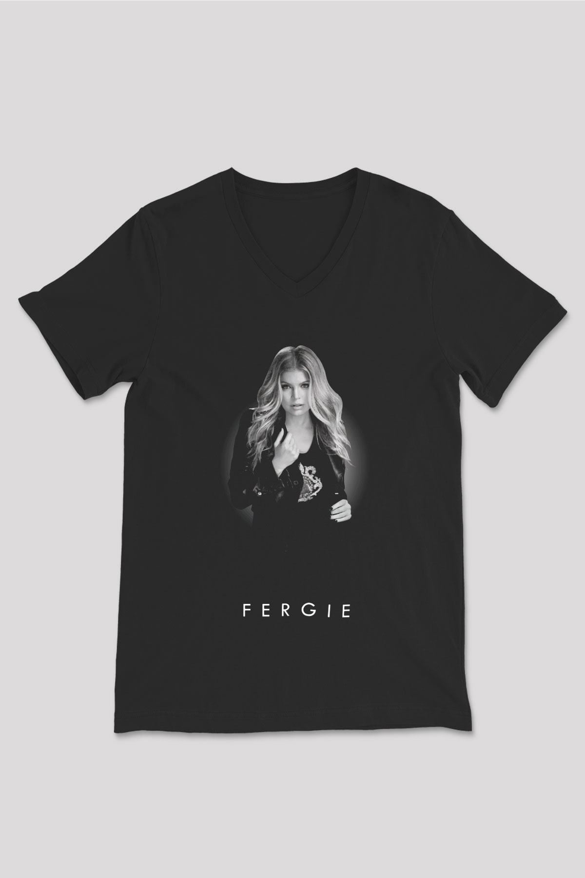 Fergie Siyah Unisex V Yaka Tişört