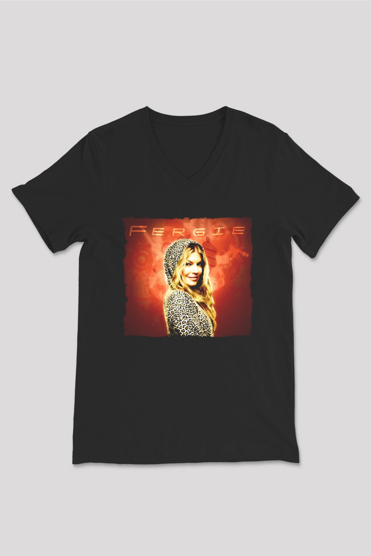 Fergie Siyah Unisex V Yaka Tişört