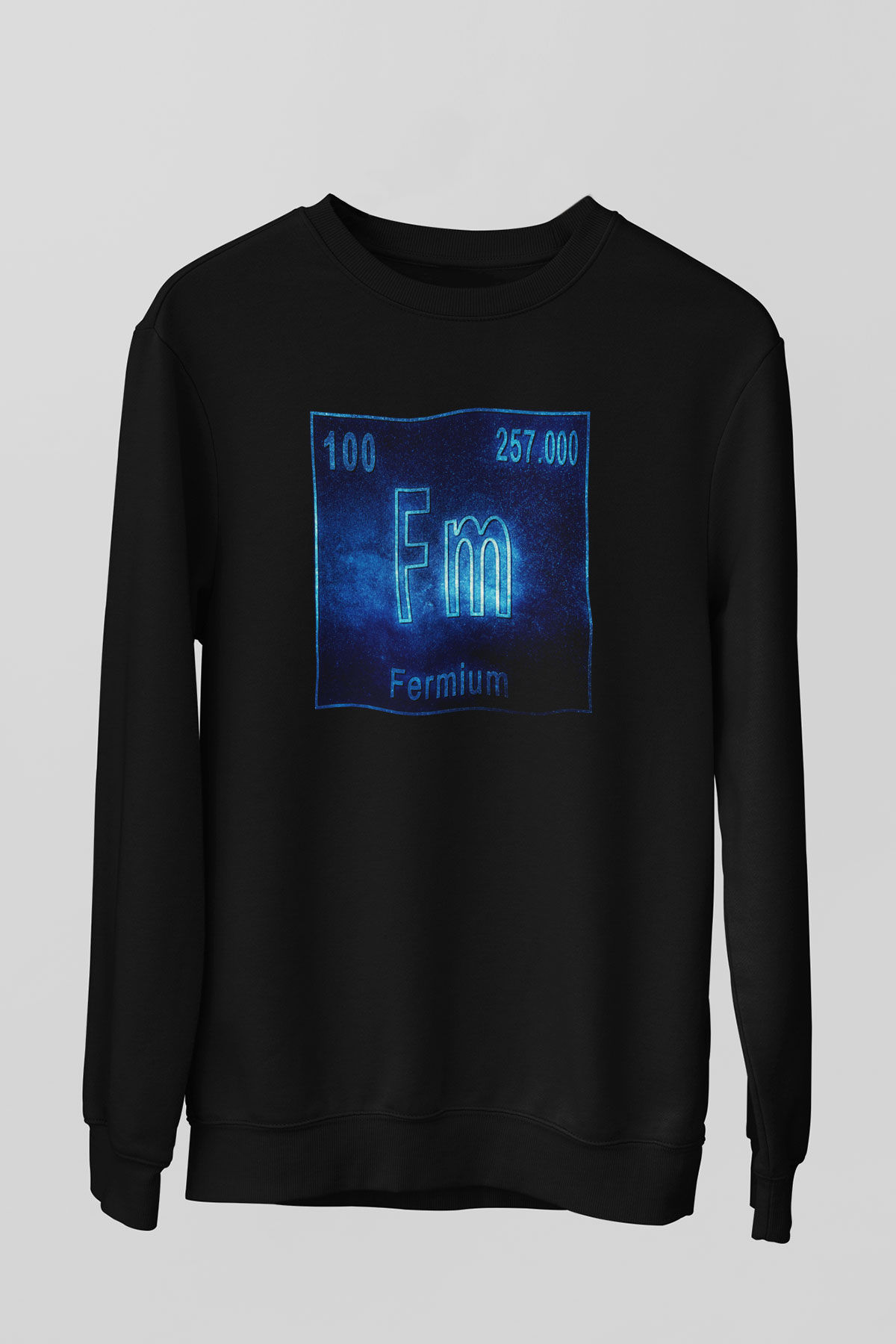 Fermiyum Atom Numarası Baskılı Unisex Siyah Sweatshirt