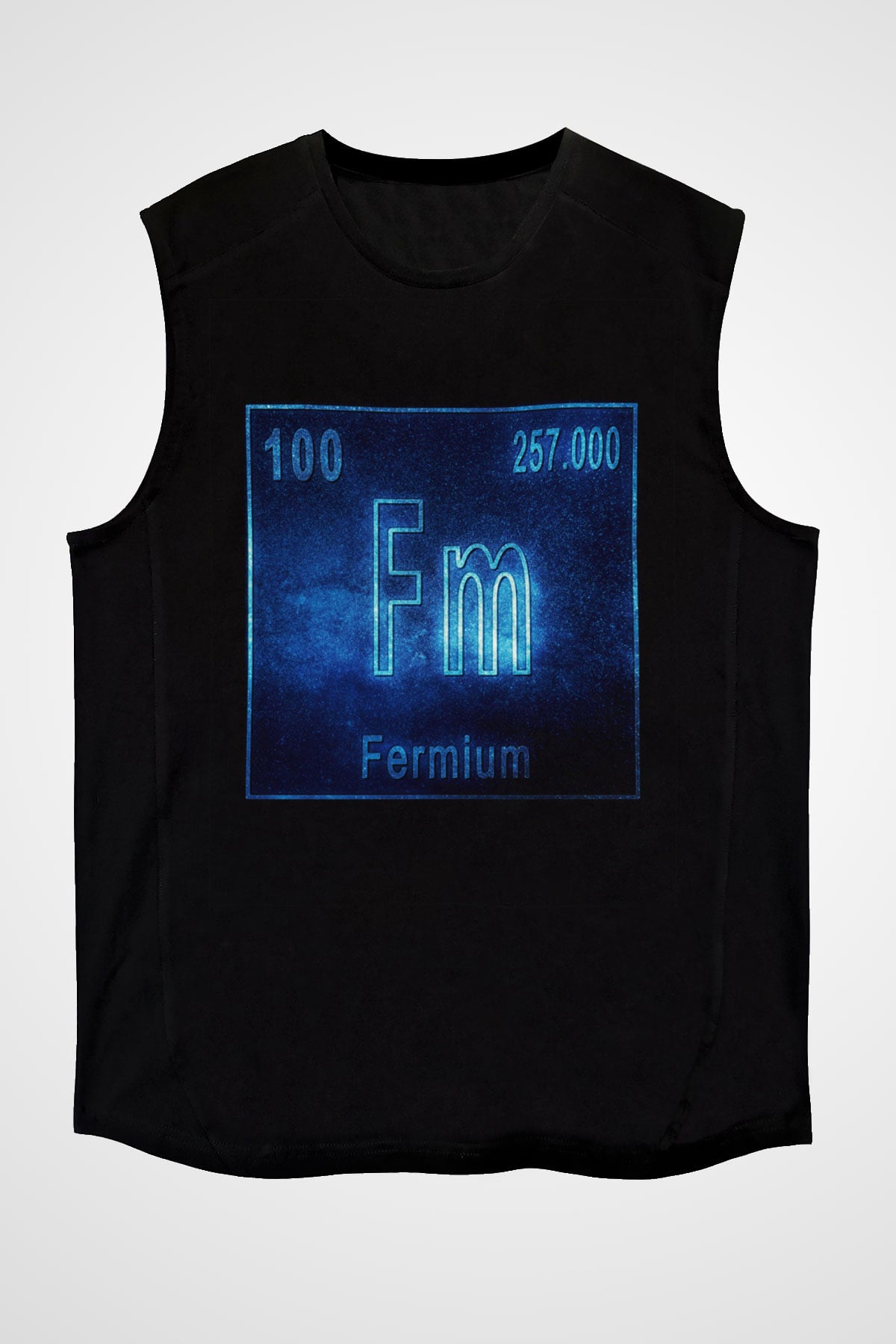 Fermiyum Atom Numarası Baskılı Unisex Siyah Kolsuz Tişört
