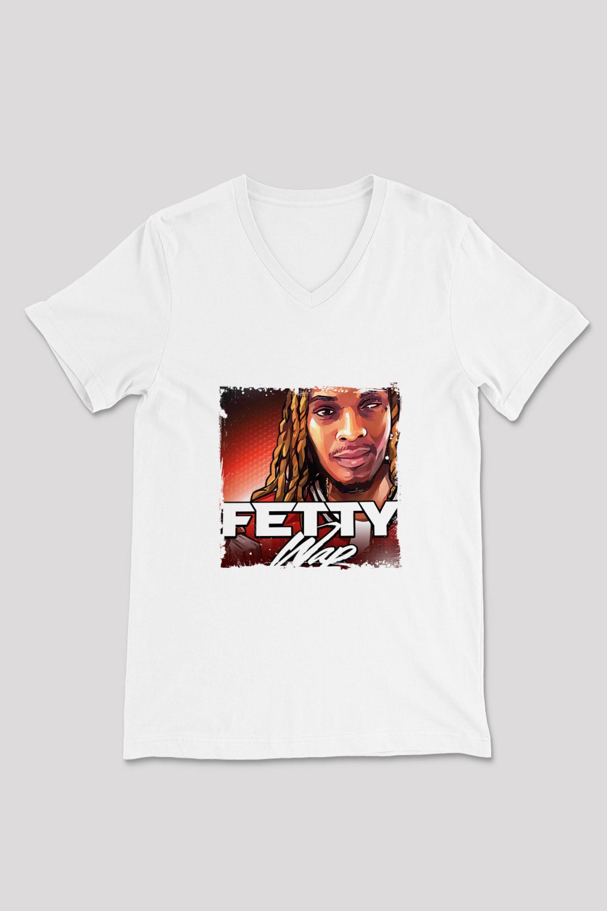 Fetty Wap Baskılı Beyaz V Yaka Unisex Tişört