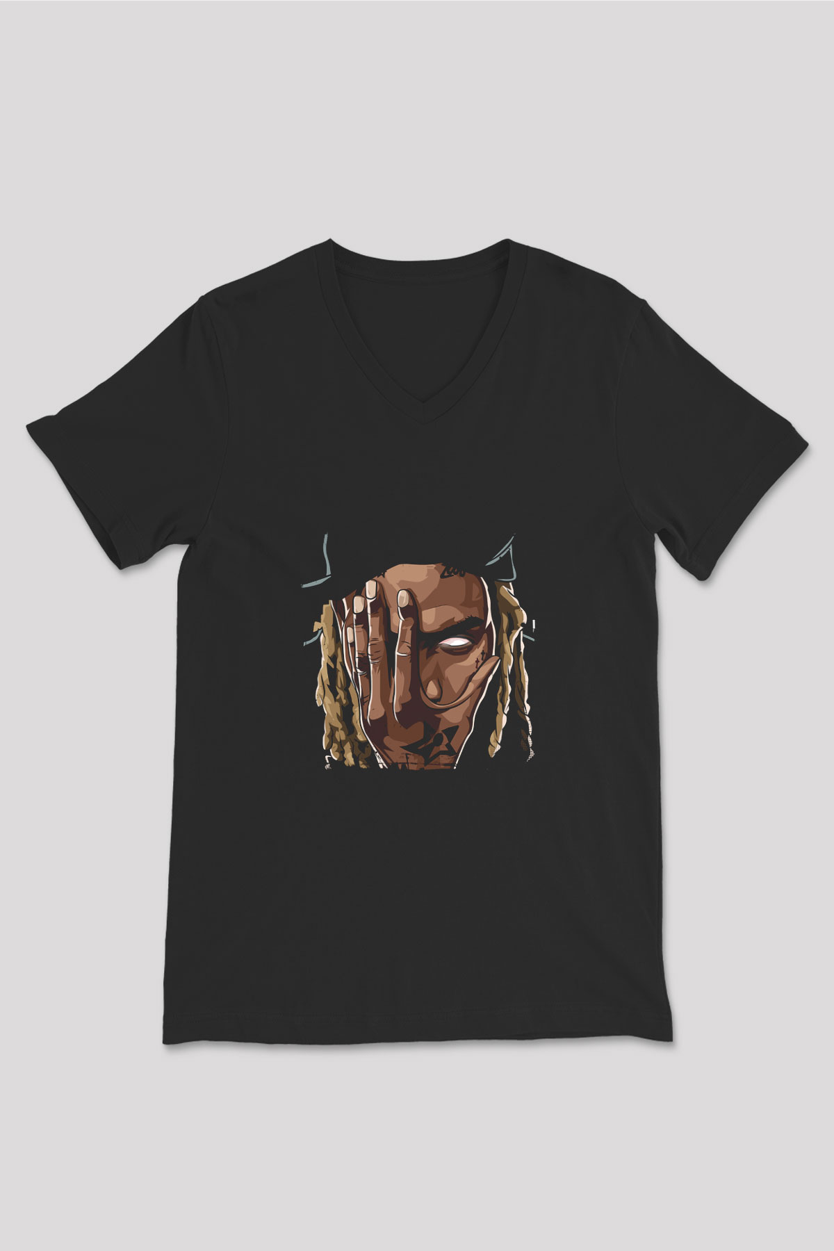 Fetty Wap Baskılı Unisex Siyah V Yaka Tişört