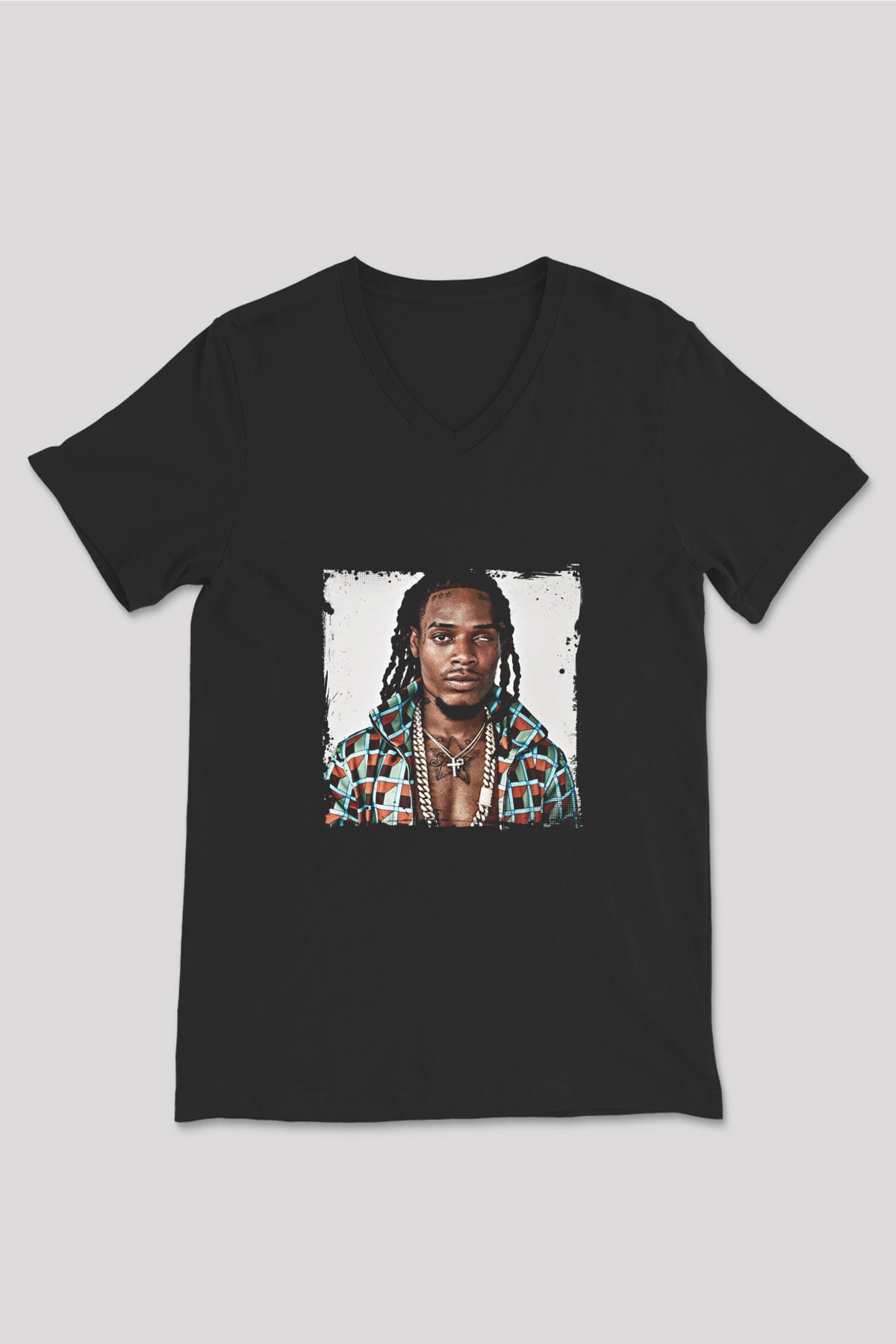 Fetty Wap Baskılı Unisex Siyah V Yaka Tişört